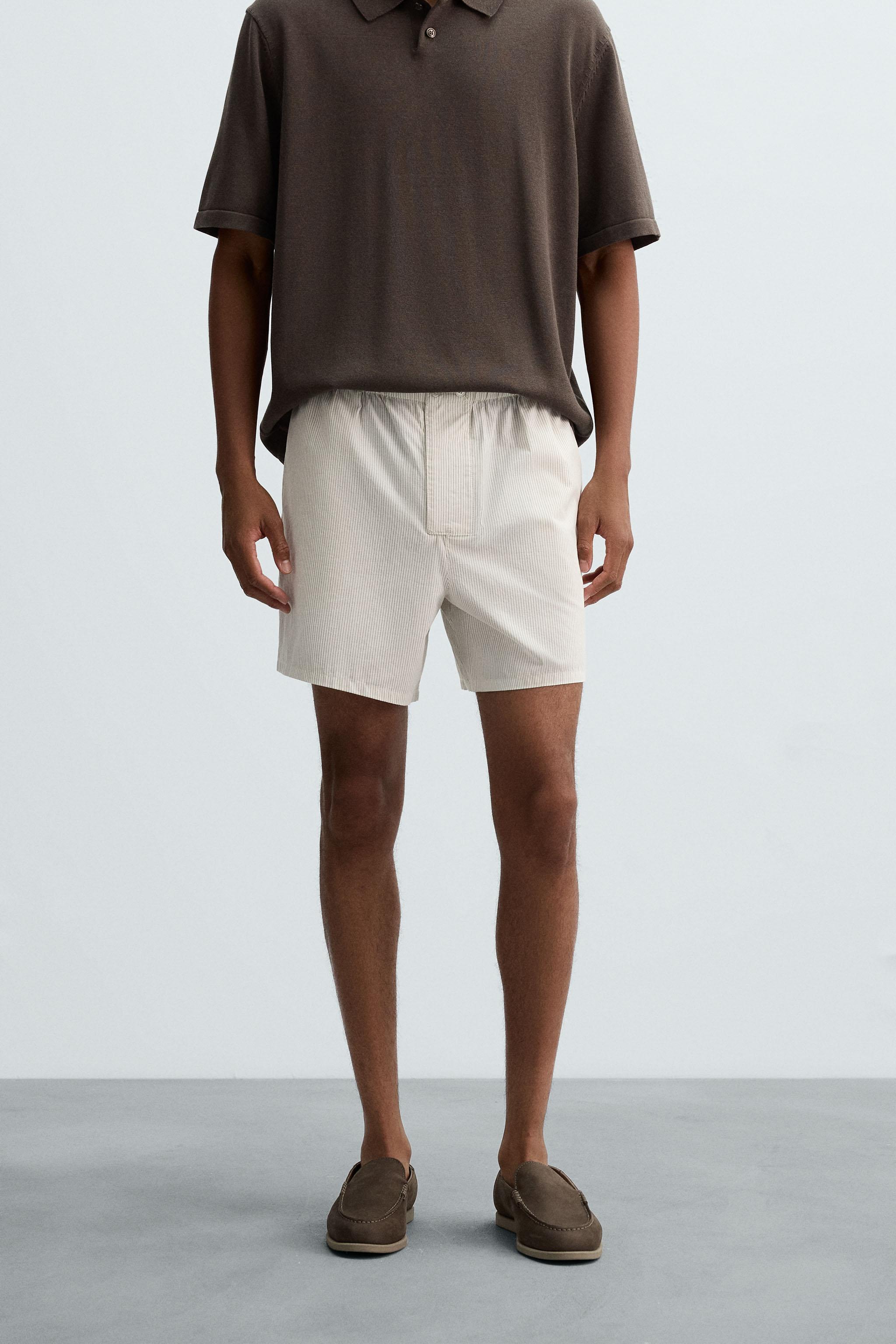 STRIPED COTTON-HEMP BERMUDA SHORTS