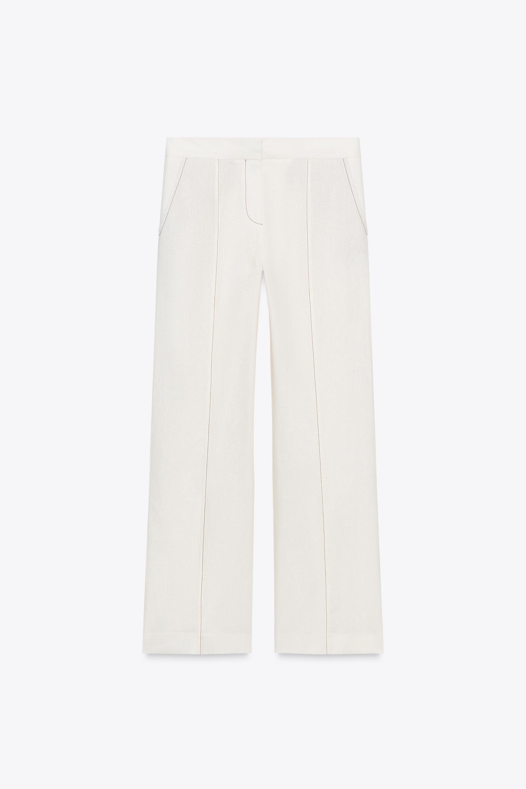 STRAIGHT LINEN PANTS WITH CONTRAST STITCHING