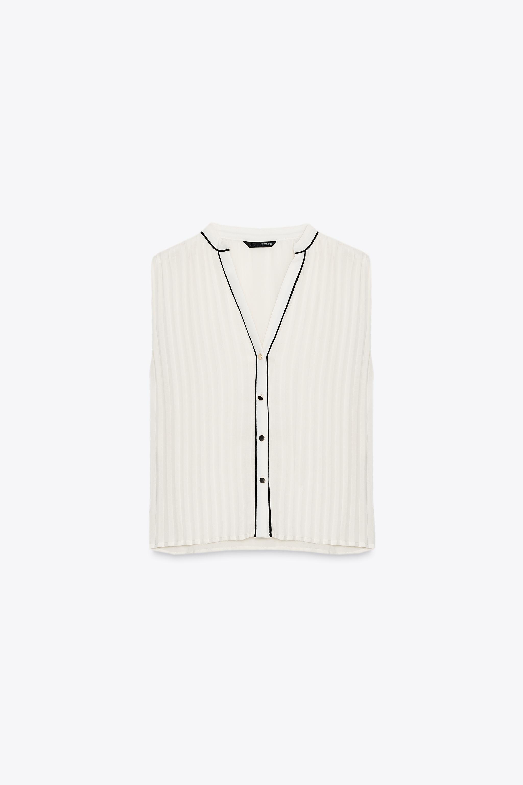 PLEATED BLOUSE WITH CONTRAST TRIM