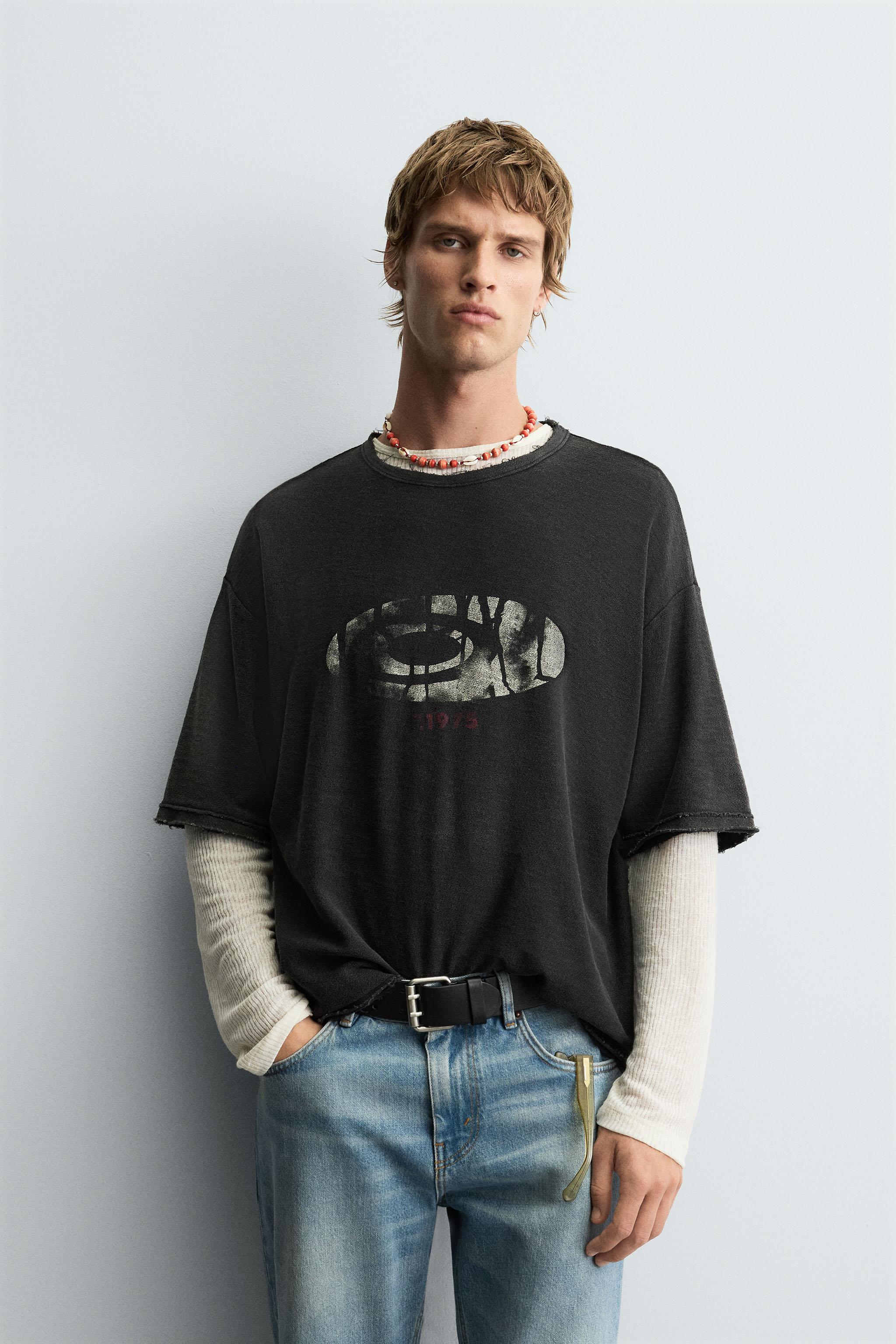 WASHED PRINT KNIT T-SHIRT