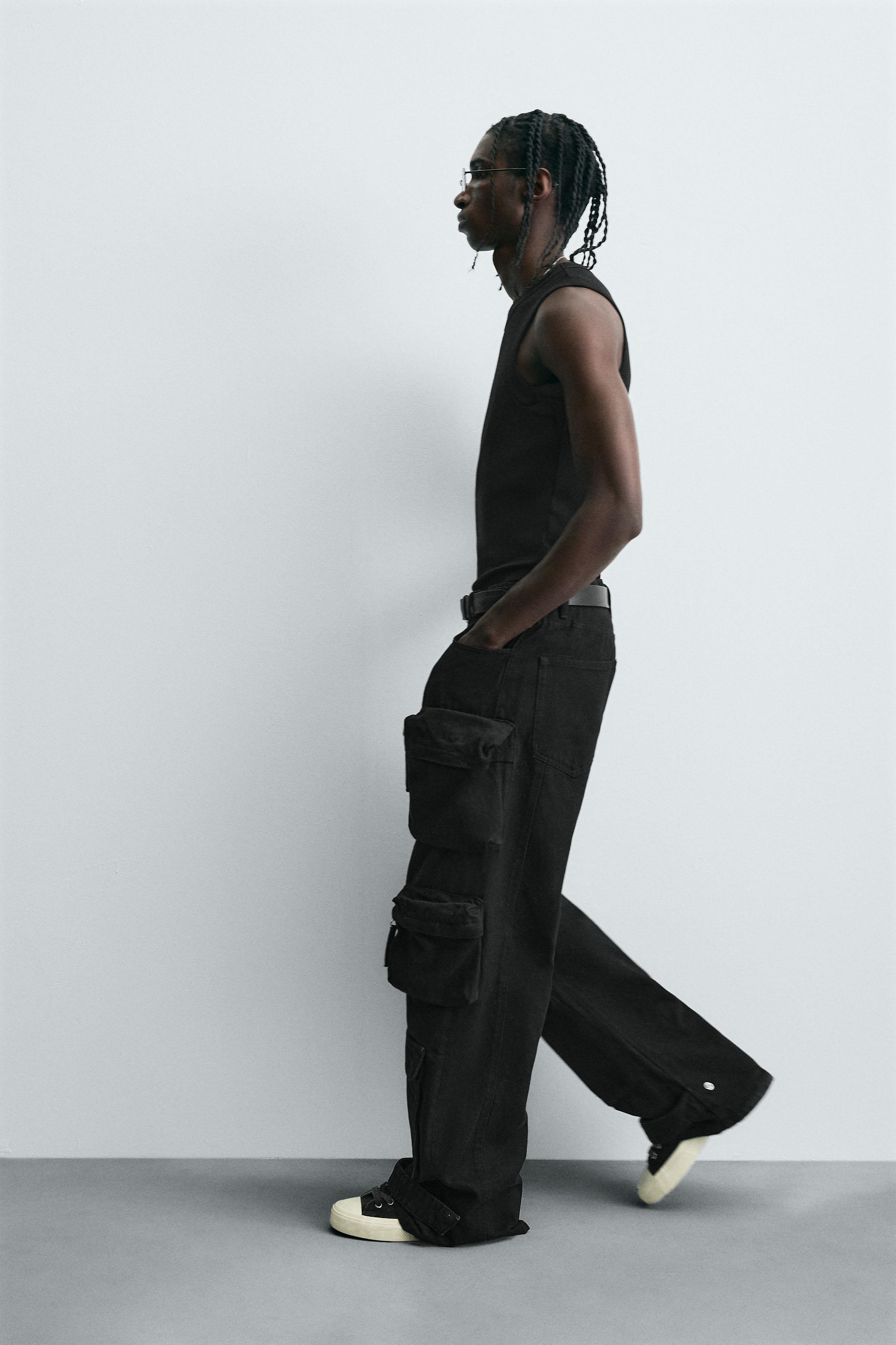 DENIM CARGO PANTS WITH POCKETS