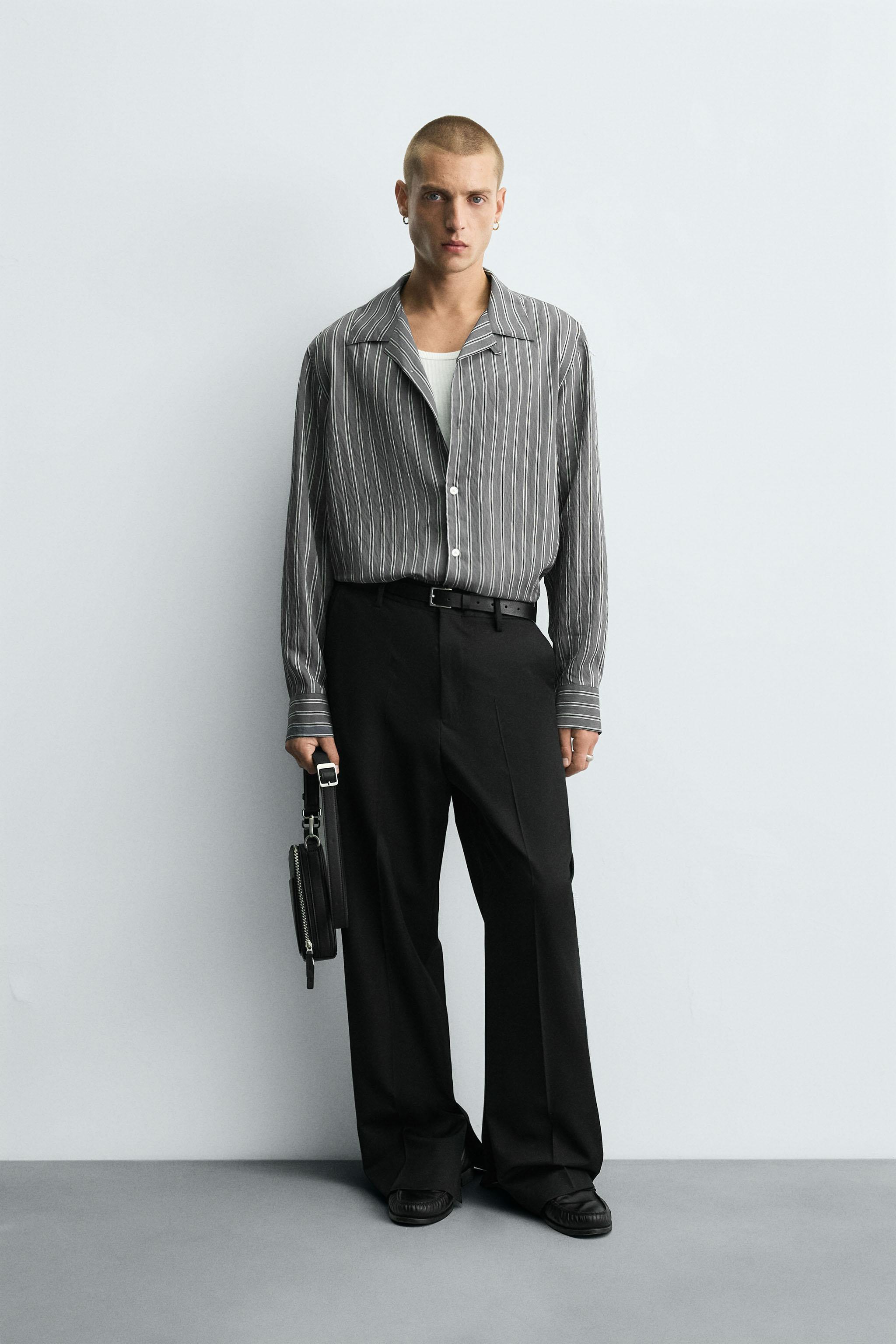 FLOWY SHIRT WITH WRINKLED STRIPE EFFECT