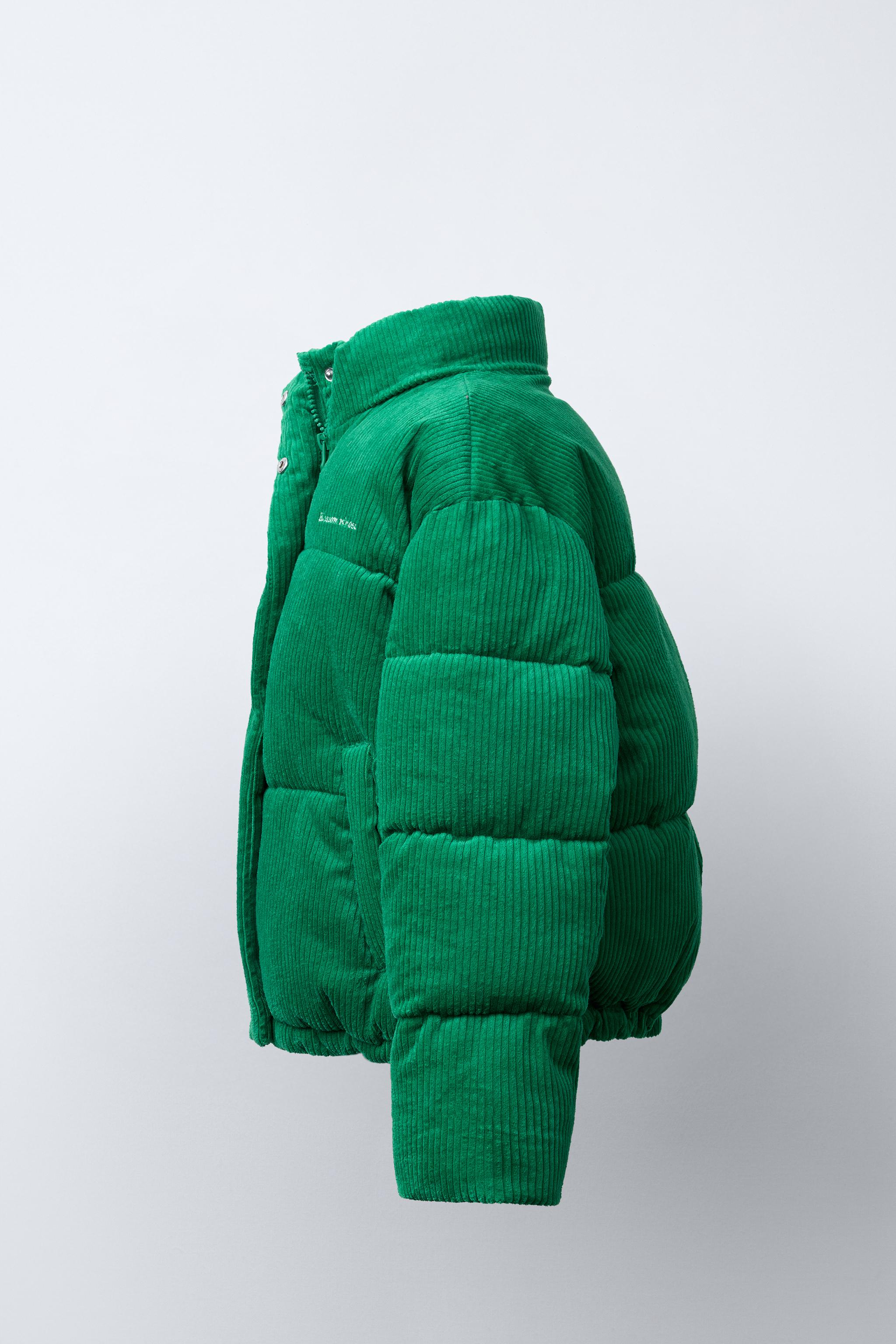 EMBROIDERED TEXT CORDUROY PUFFER JACKET