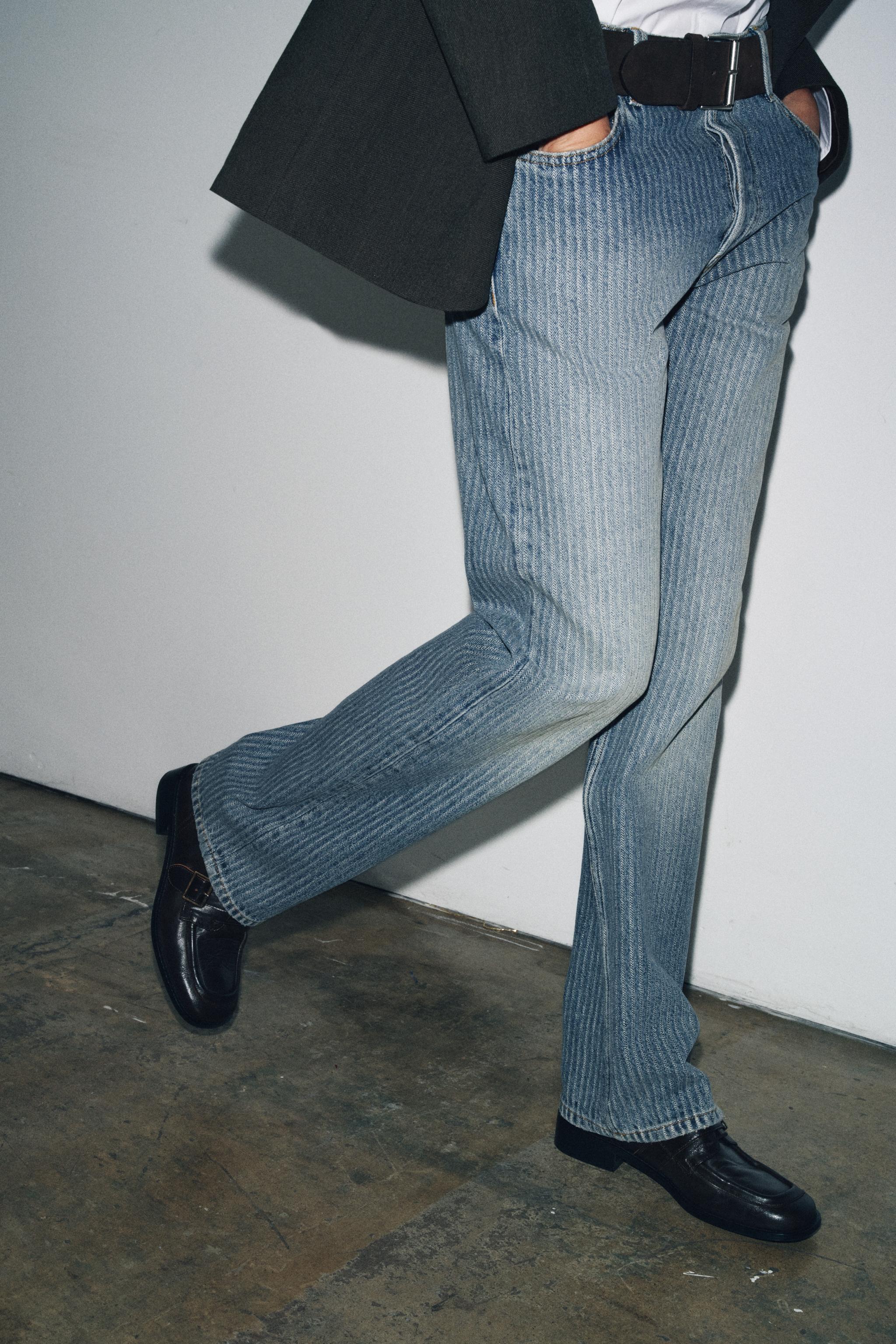 ZW COLLECTION MID-RISE STRAIGHT LEG STRIPE JEANS
