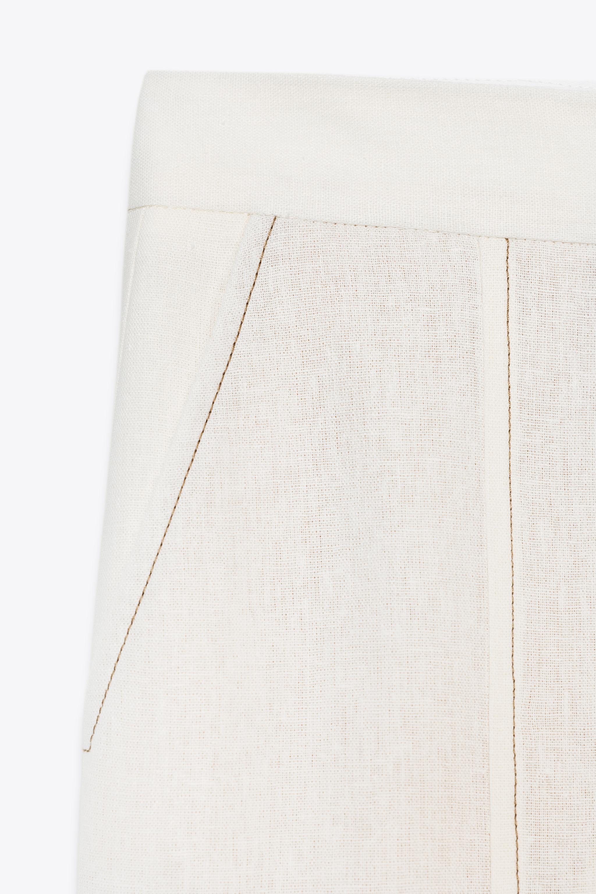STRAIGHT LINEN PANTS WITH CONTRAST STITCHING