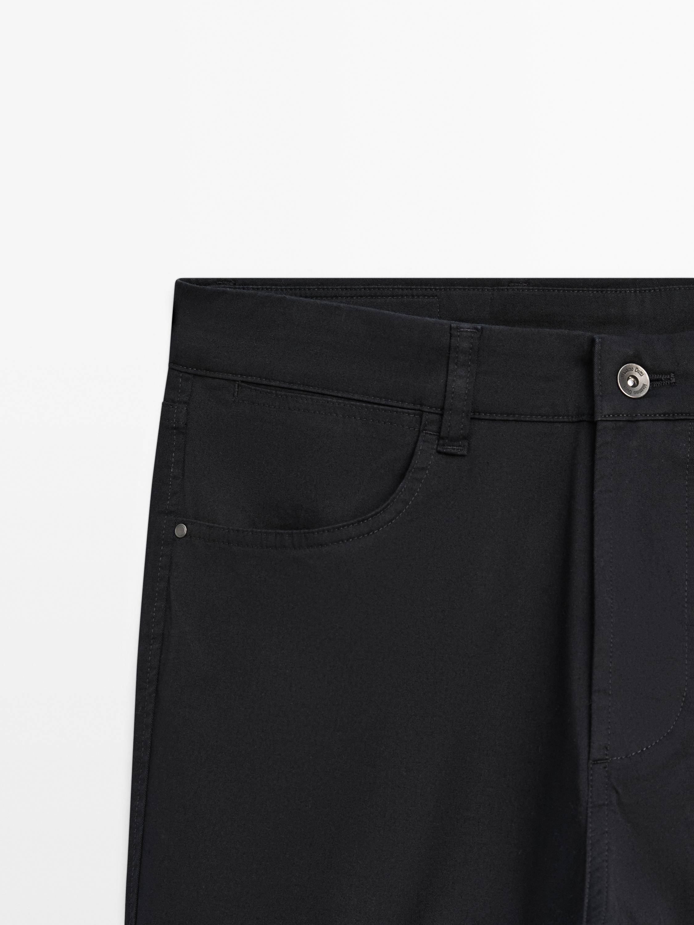 Slim-fit lightweight textured weave denim trousers