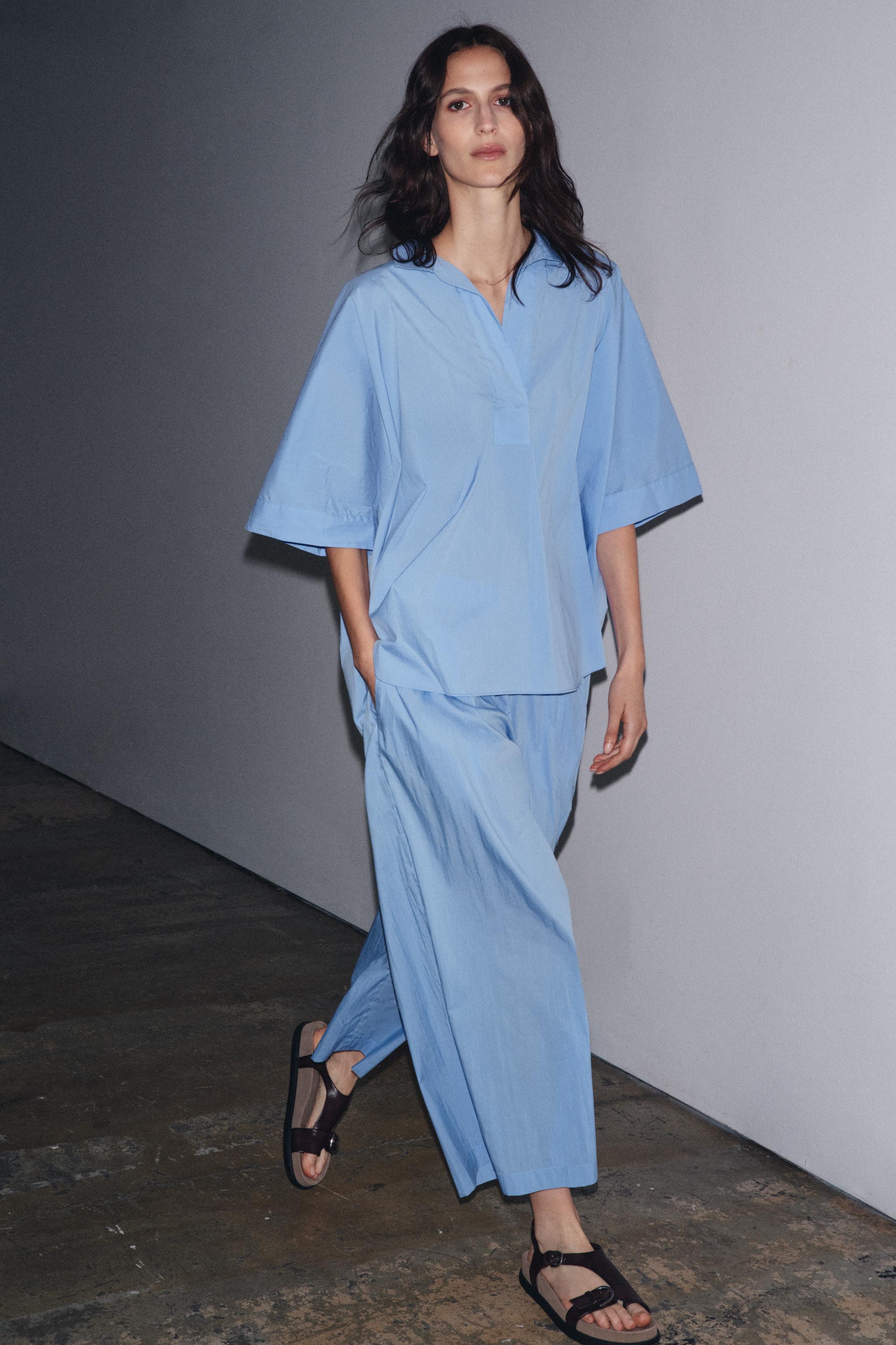 ZW COLLECTION POPLIN PLEATED PANTS