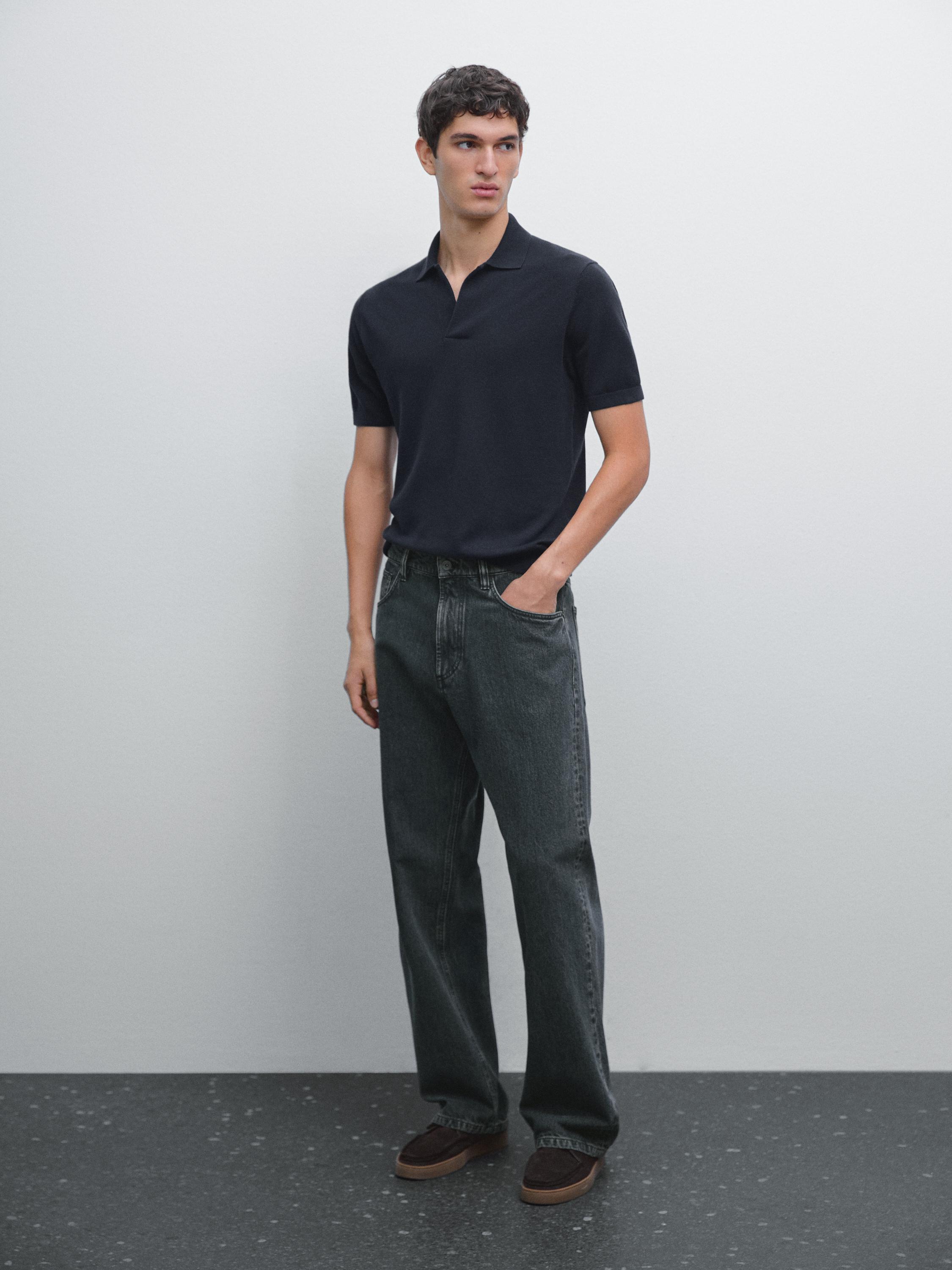 Knit V-neck polo shirt