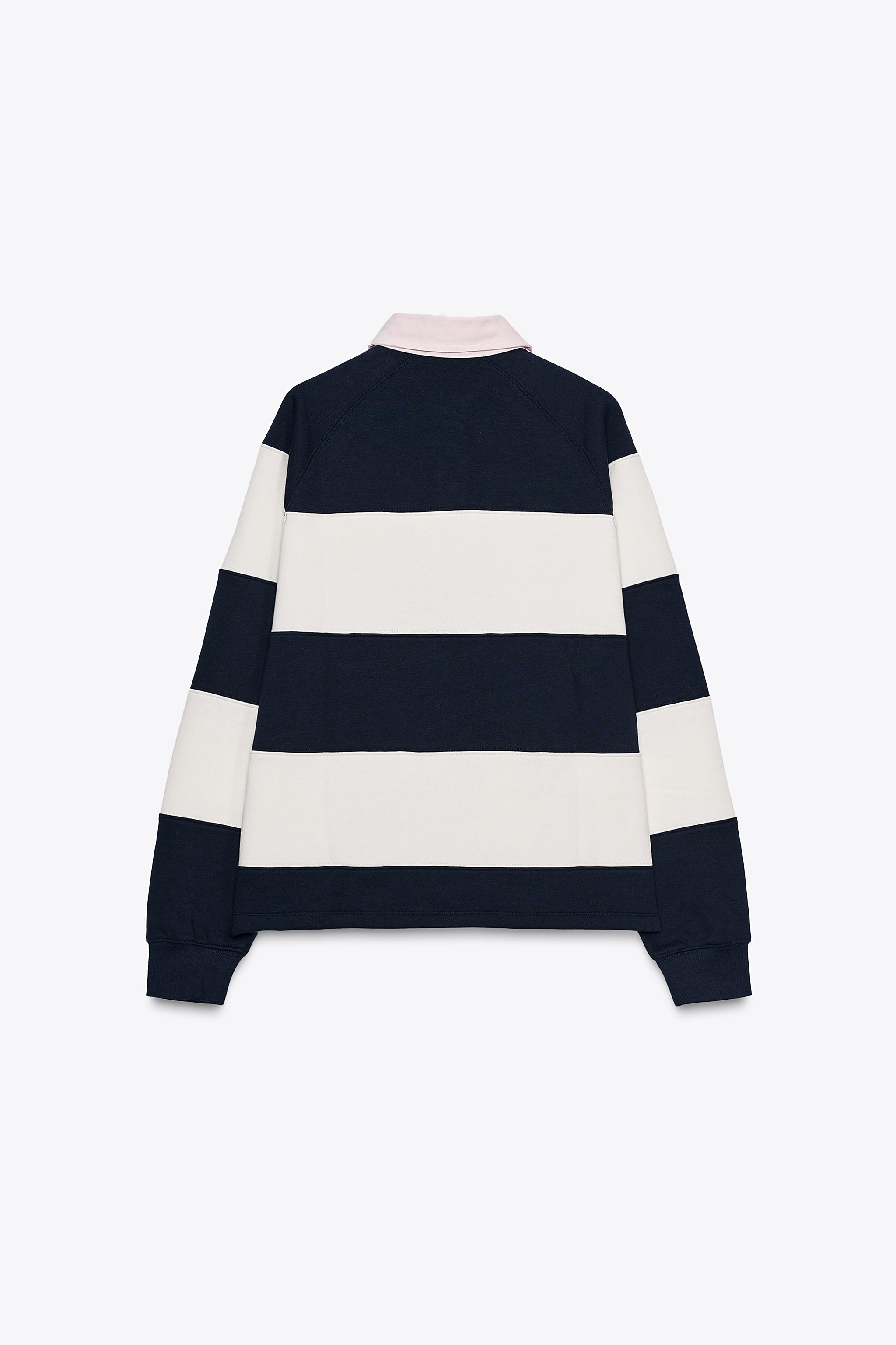 STRIPED TEXT POLO SWEATSHIRT