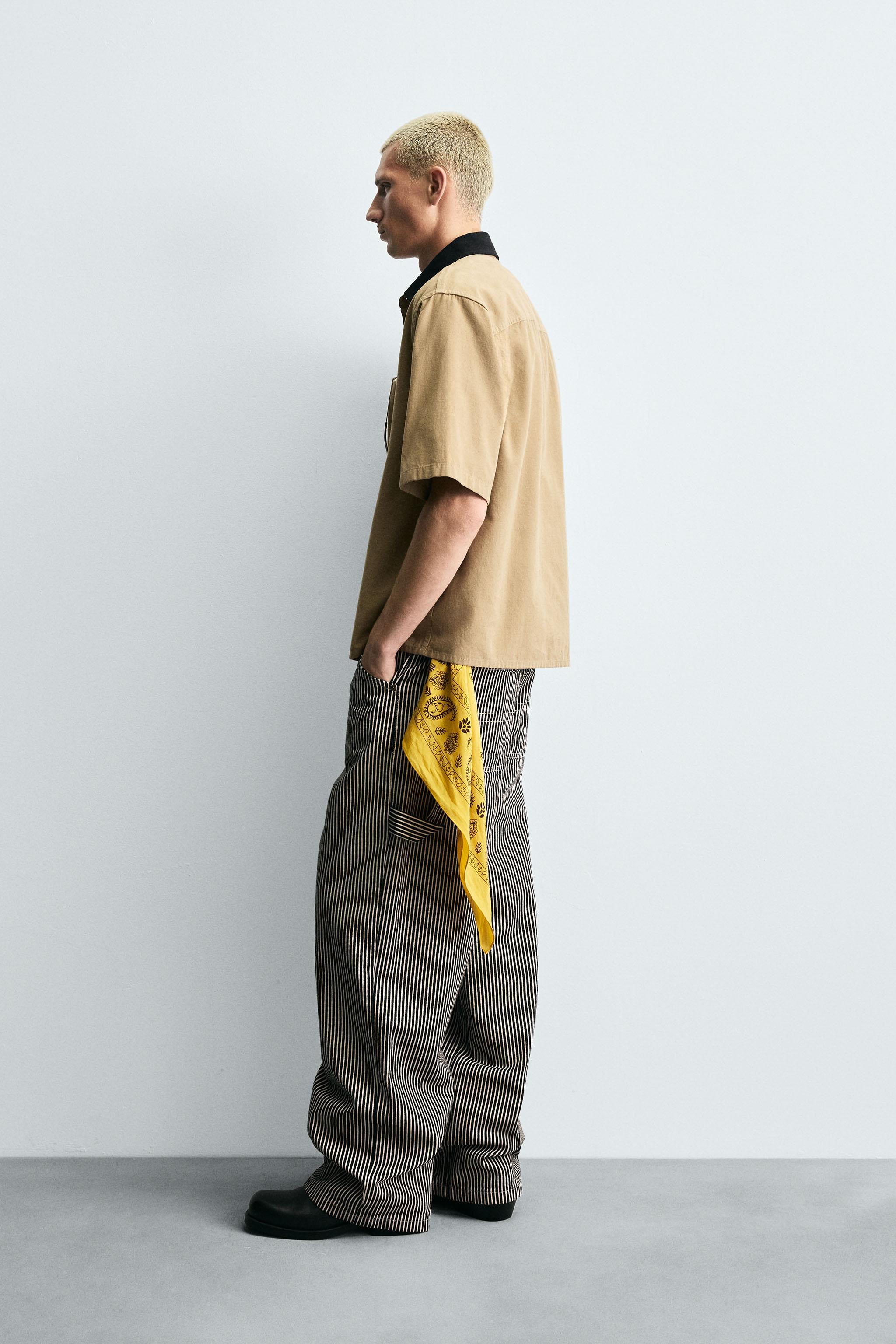 STRIPED BAGGY FIT CARPENTER PANTS