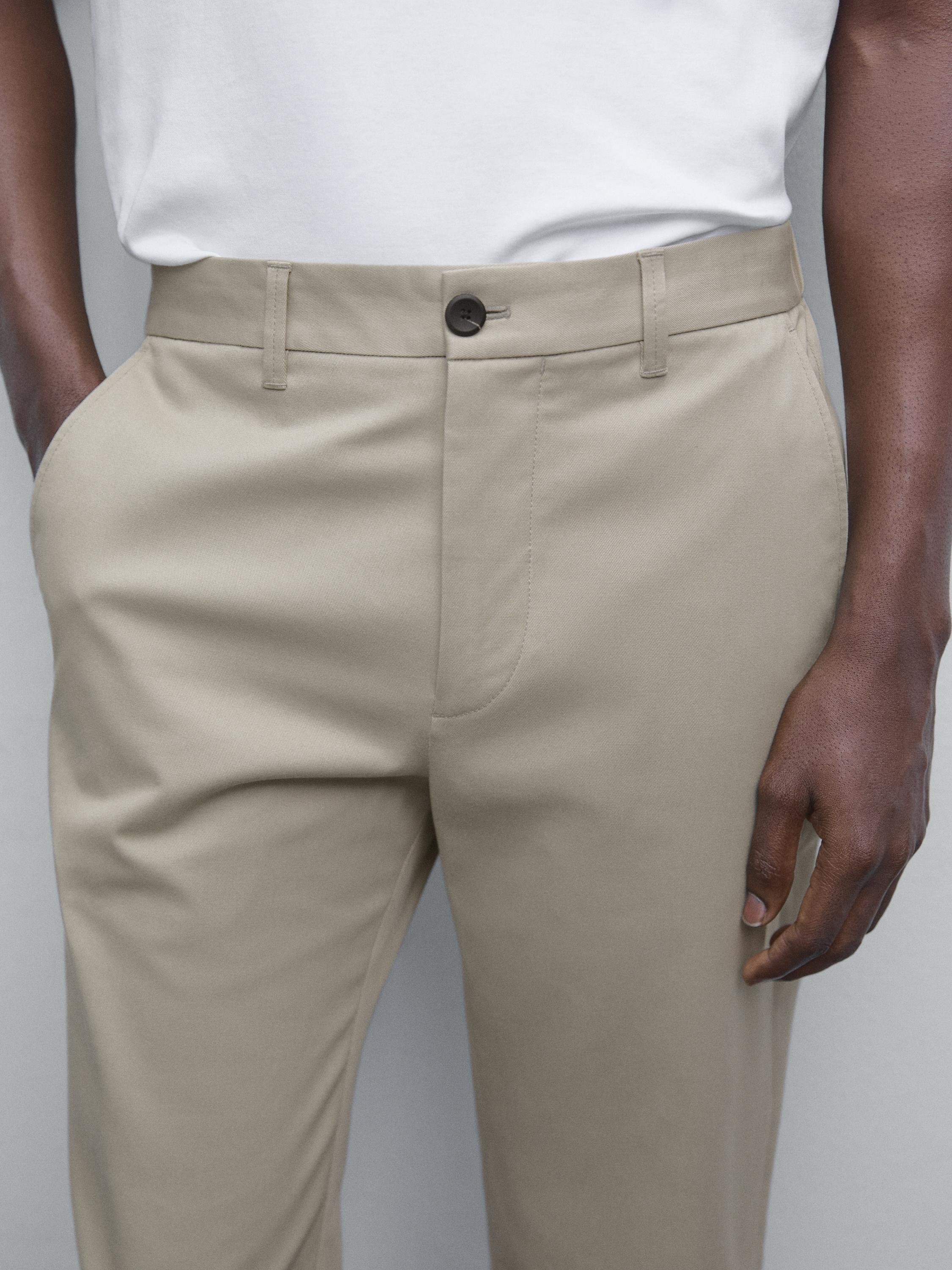 Cotton blend tapered fit trousers