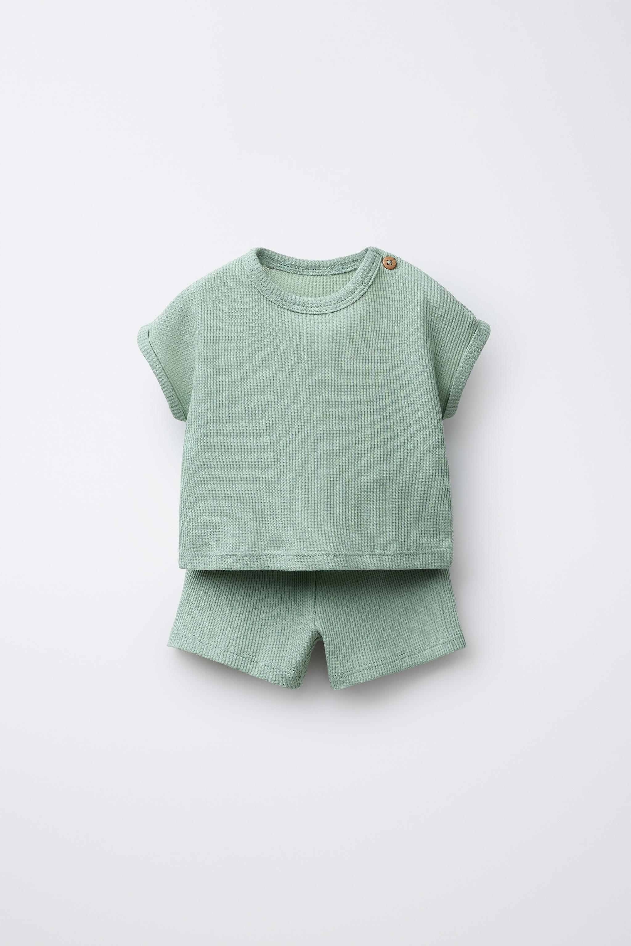 PLAIN WAFFLE T-SHIRT AND BERMUDA SET