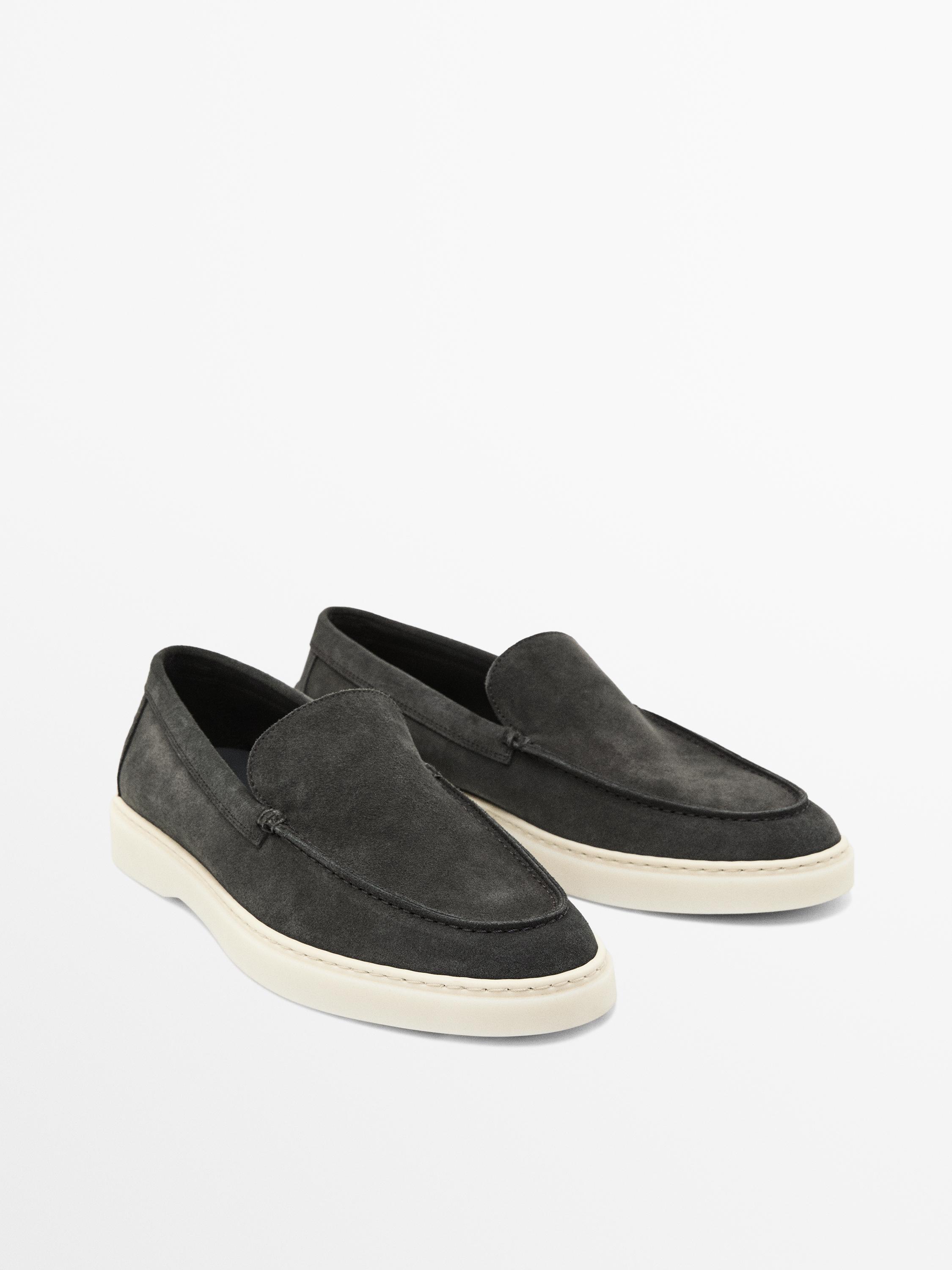 Navy blue split suede loafers