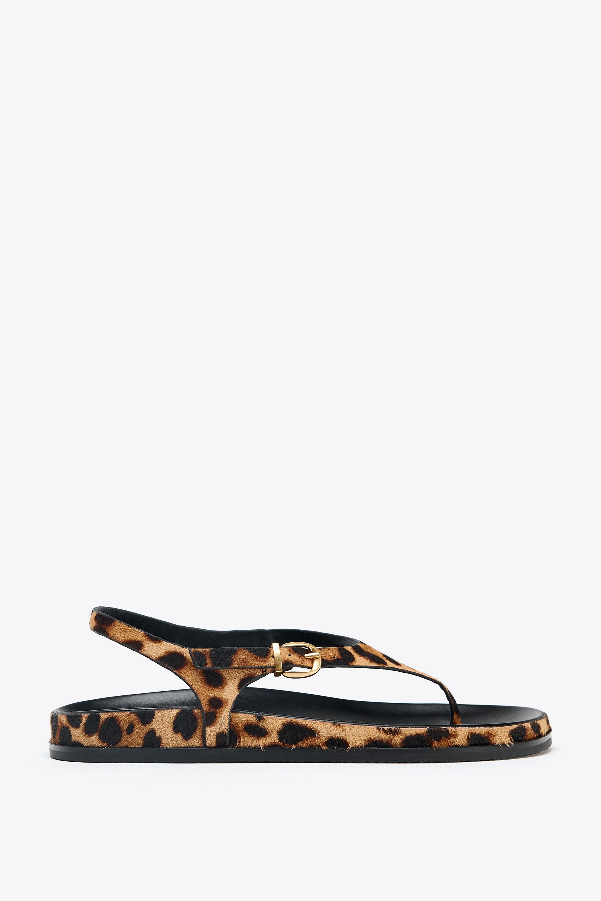 ANIMAL PRINT FUR LEATHER SANDALS