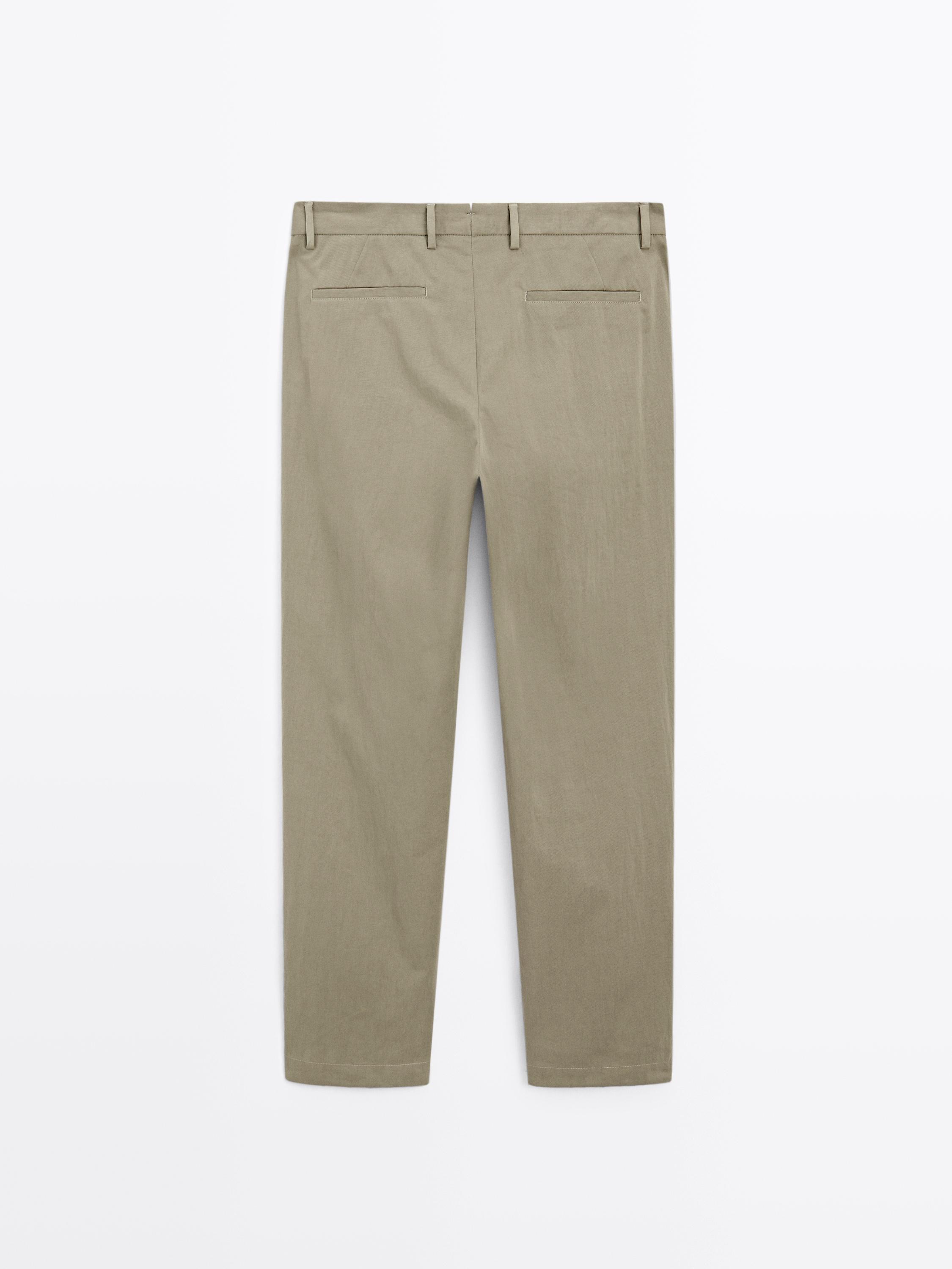 Cotton blend cigarette fit trousers