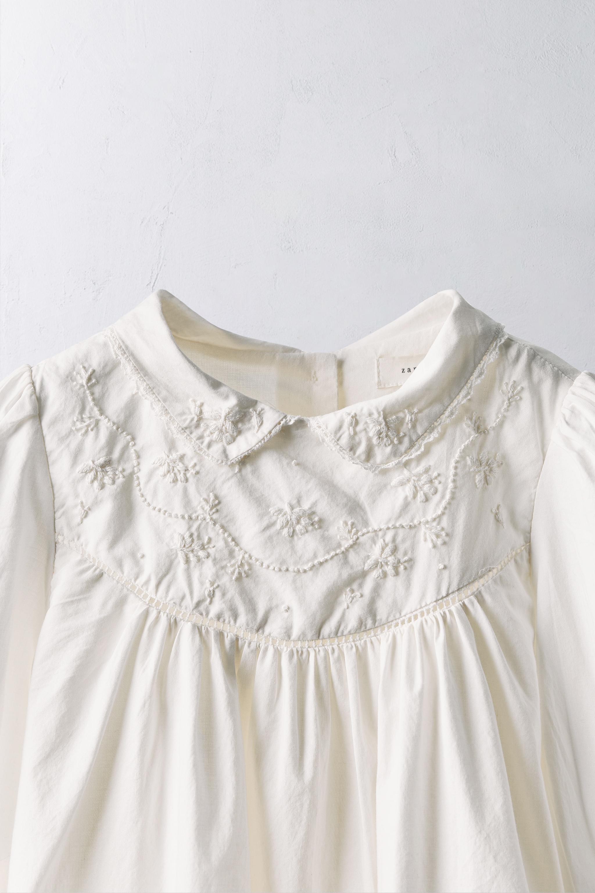 AGES 2-5/ LIMITED EDITION POPLIN DRESS WITH EMBROIDERED FLOWERS