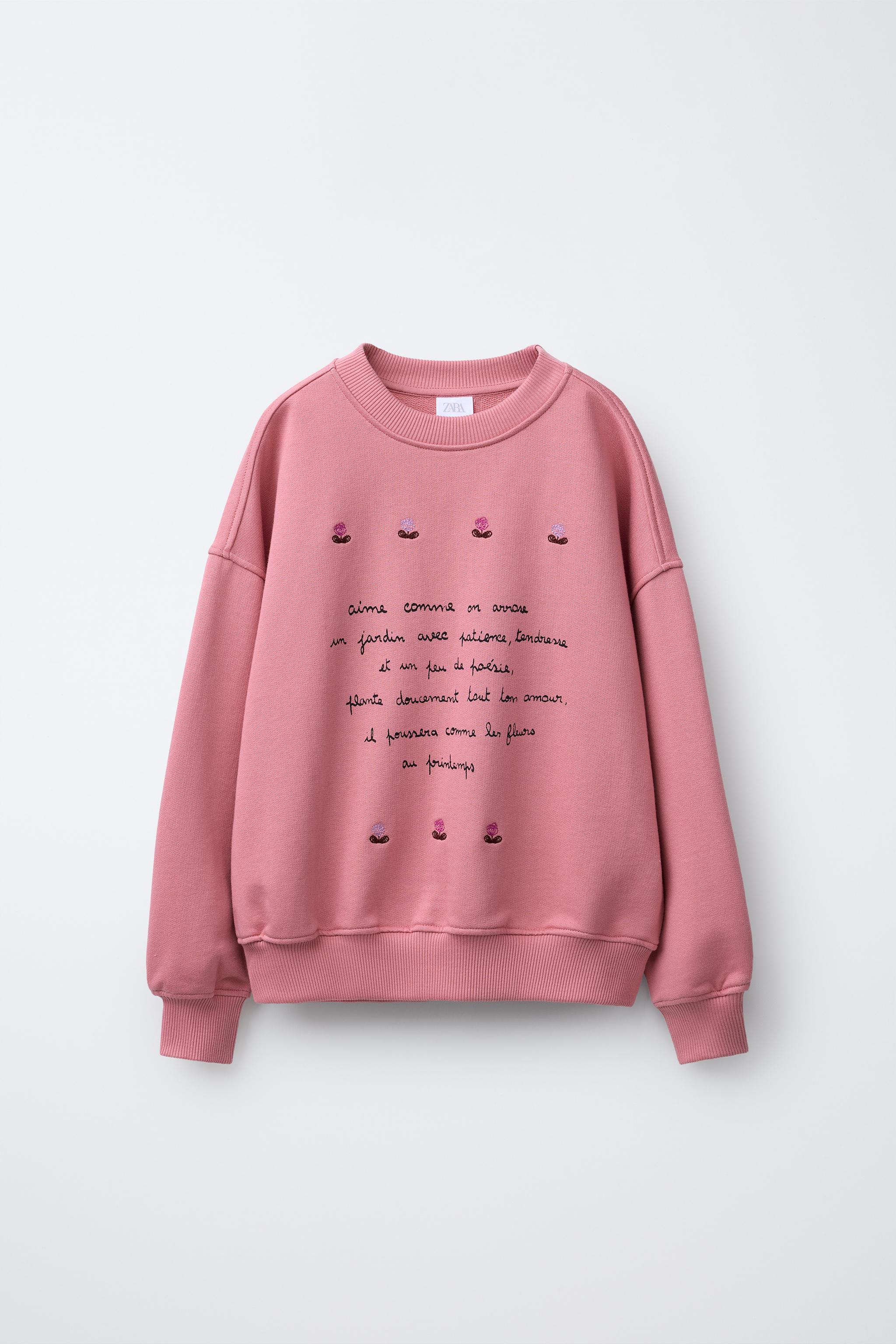TEXT AND FLORAL EMBROIDERY SWEATSHIRT
