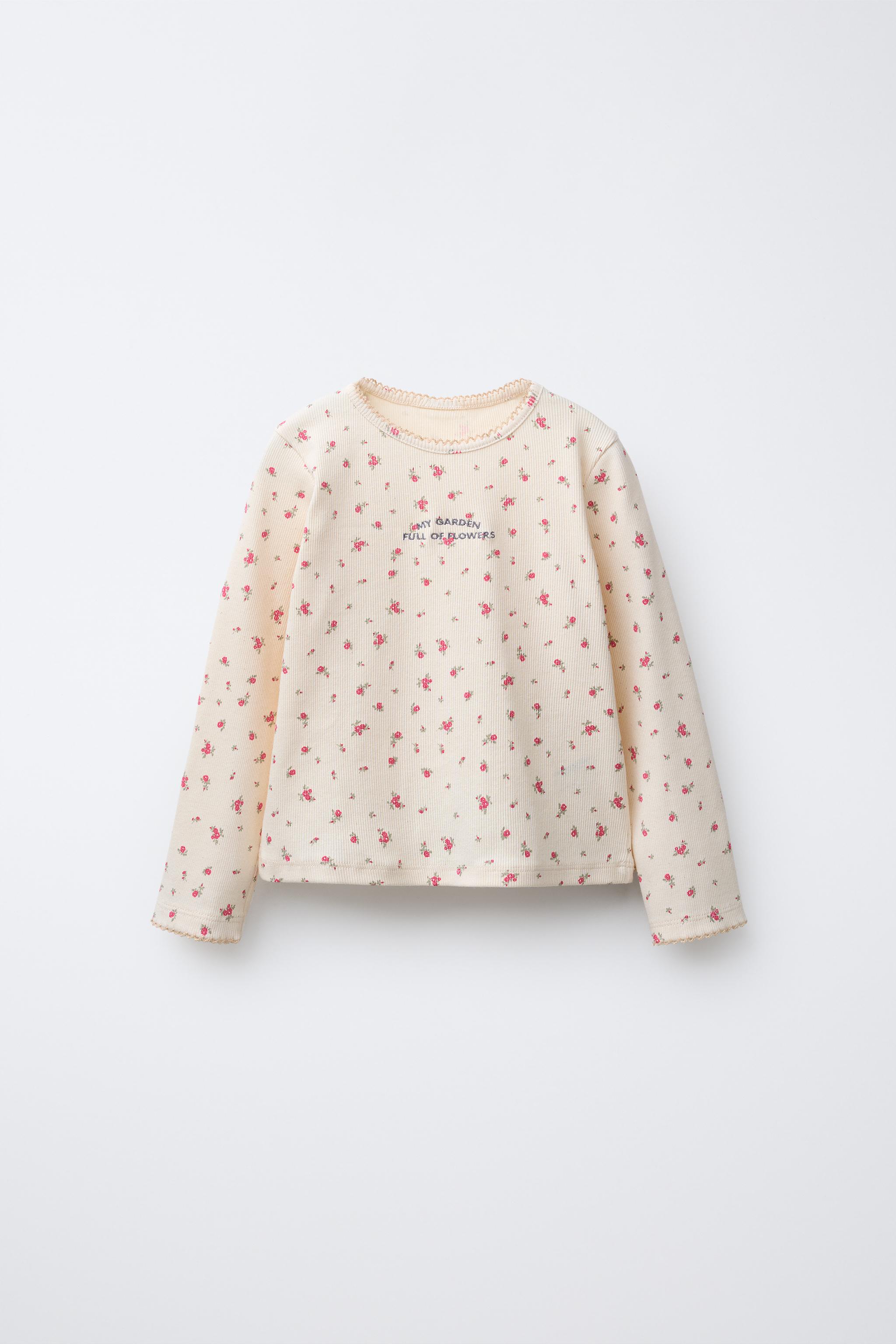 FLORAL TEXT EMBROIDERED RIBBED T-SHIRT