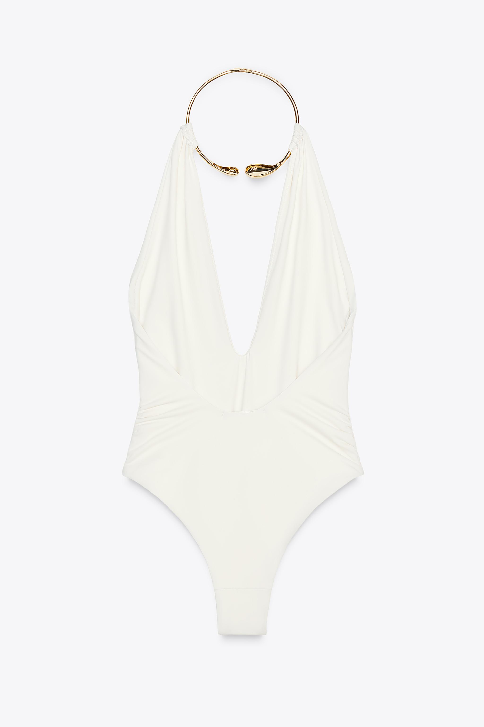HALTER SWIMSUIT WITH METAL COLLAR
