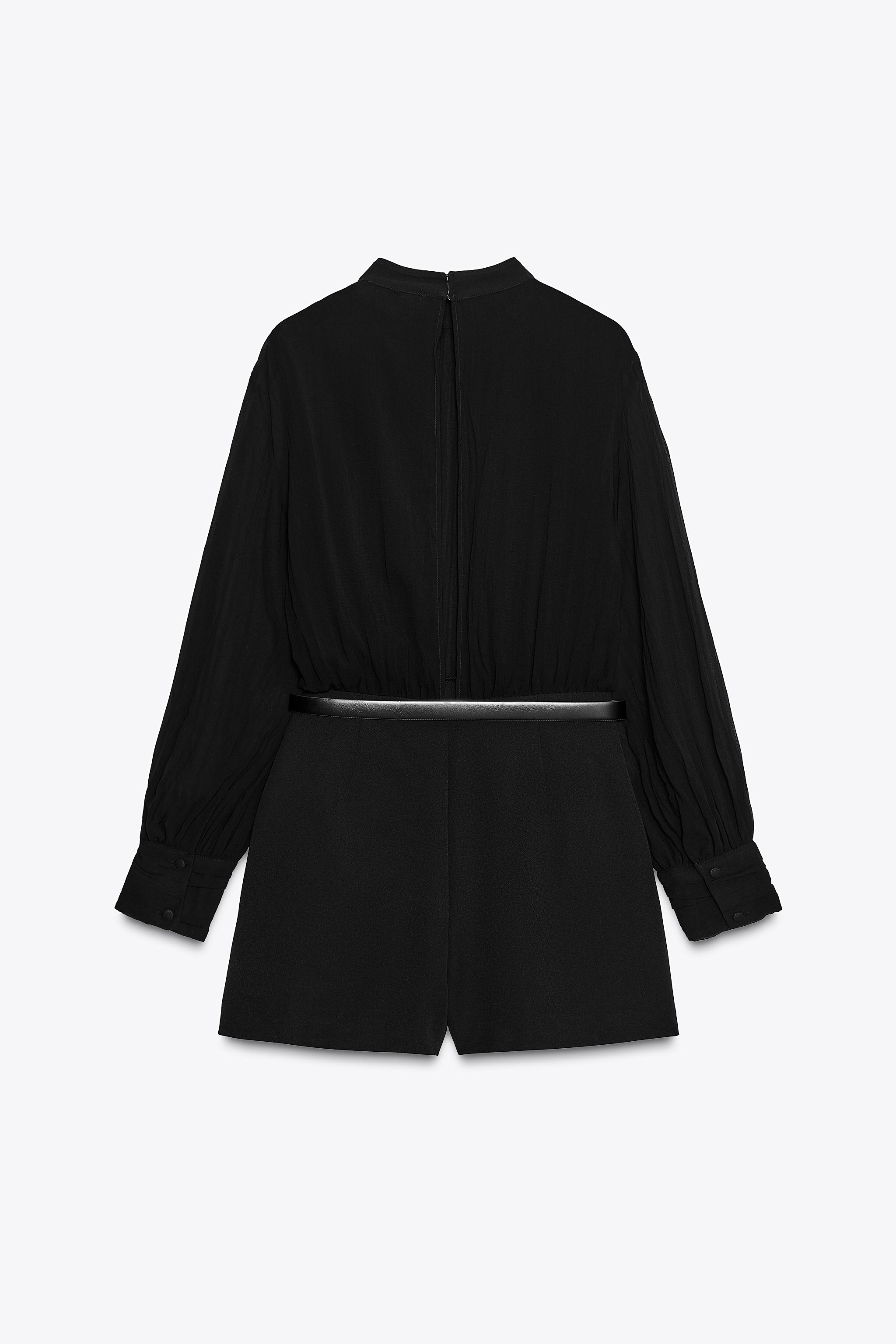 SEMI-SHEER COMBINATION JUMPSUIT WITH BELT