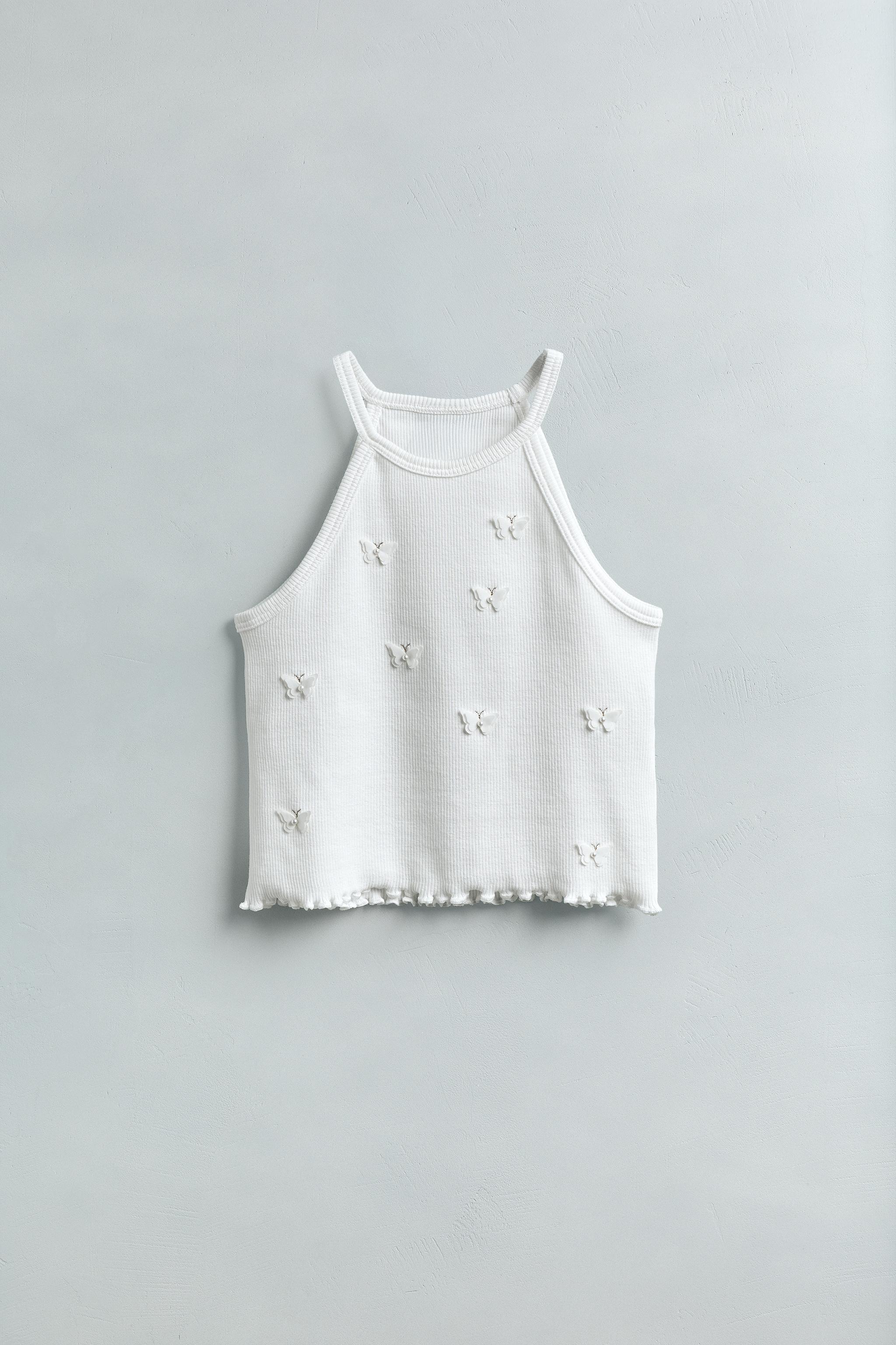 BUTTERFLY AND FLOWER RIBBED TOP