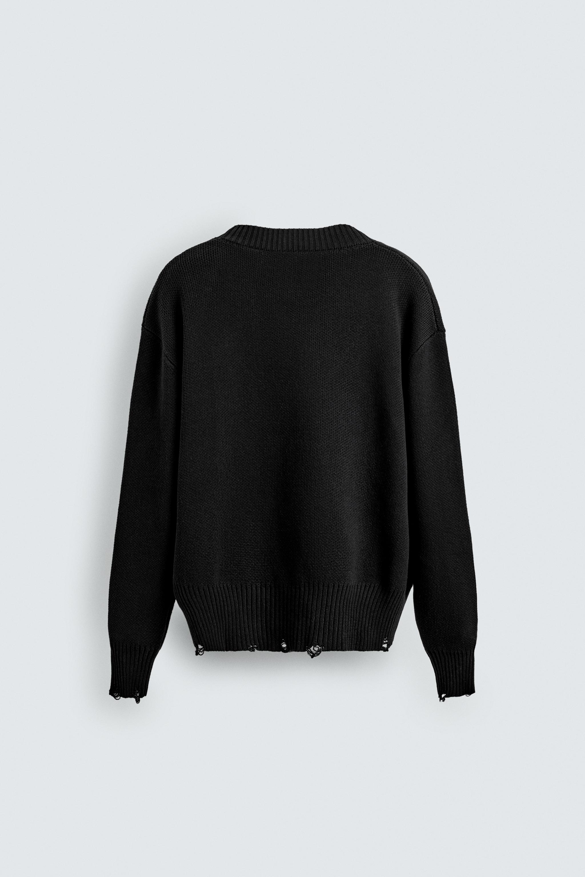 DISTRESSED RIBBED CARDIGAN