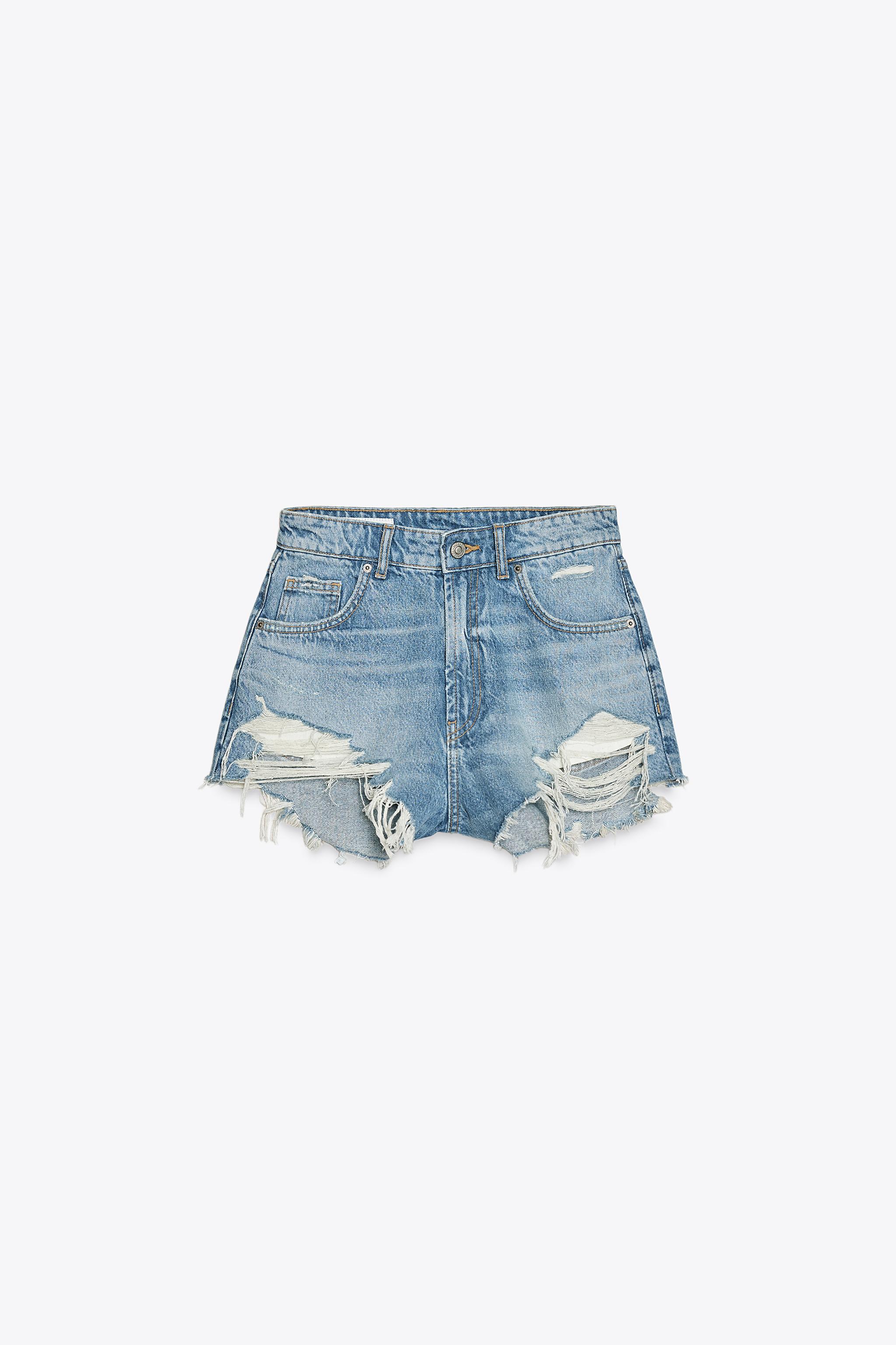 CURVED HIGH-WAISTED DENIM SHORTS