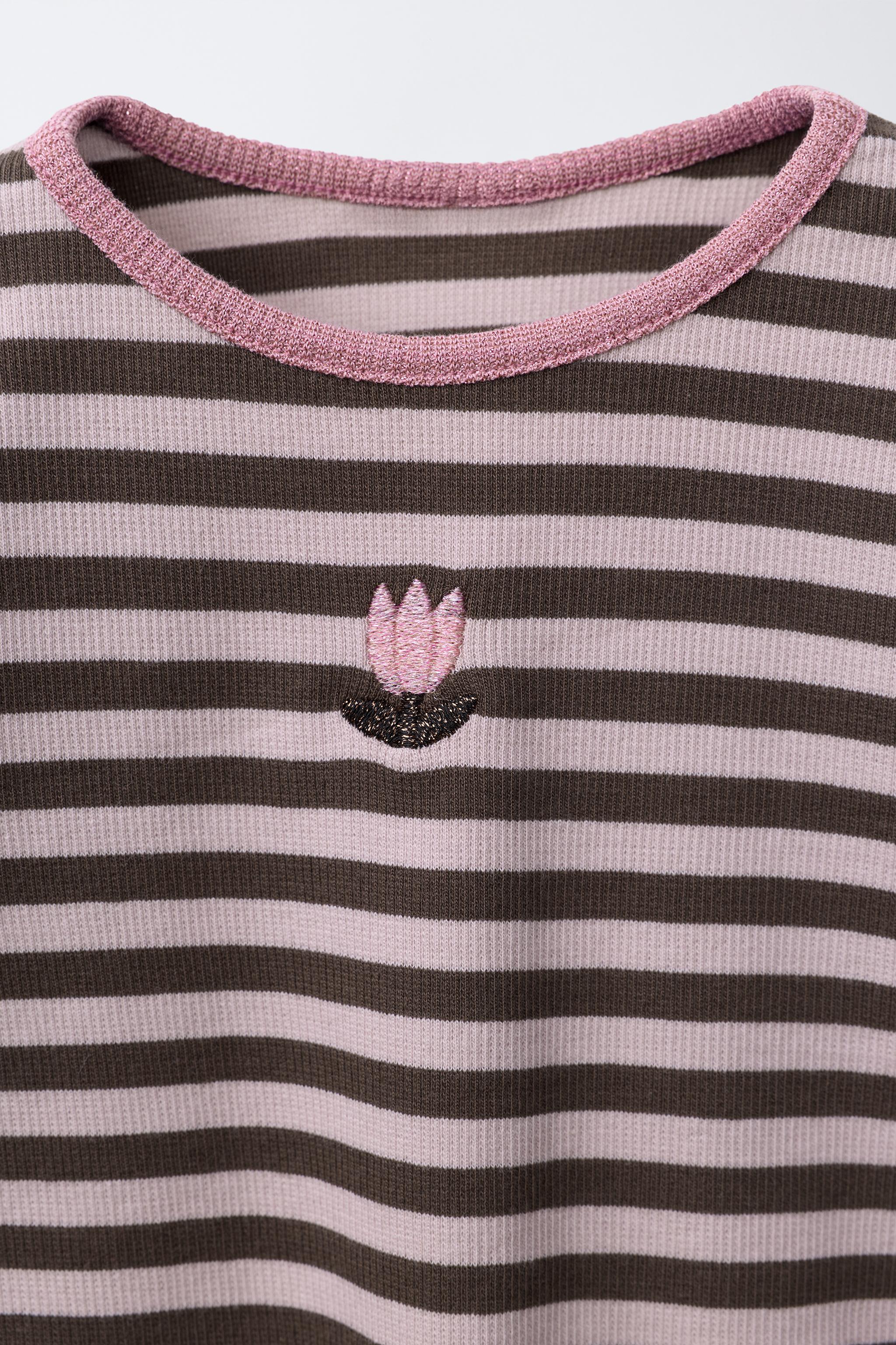 SPARKLY STRIPED EMBROIDERED T-SHIRT