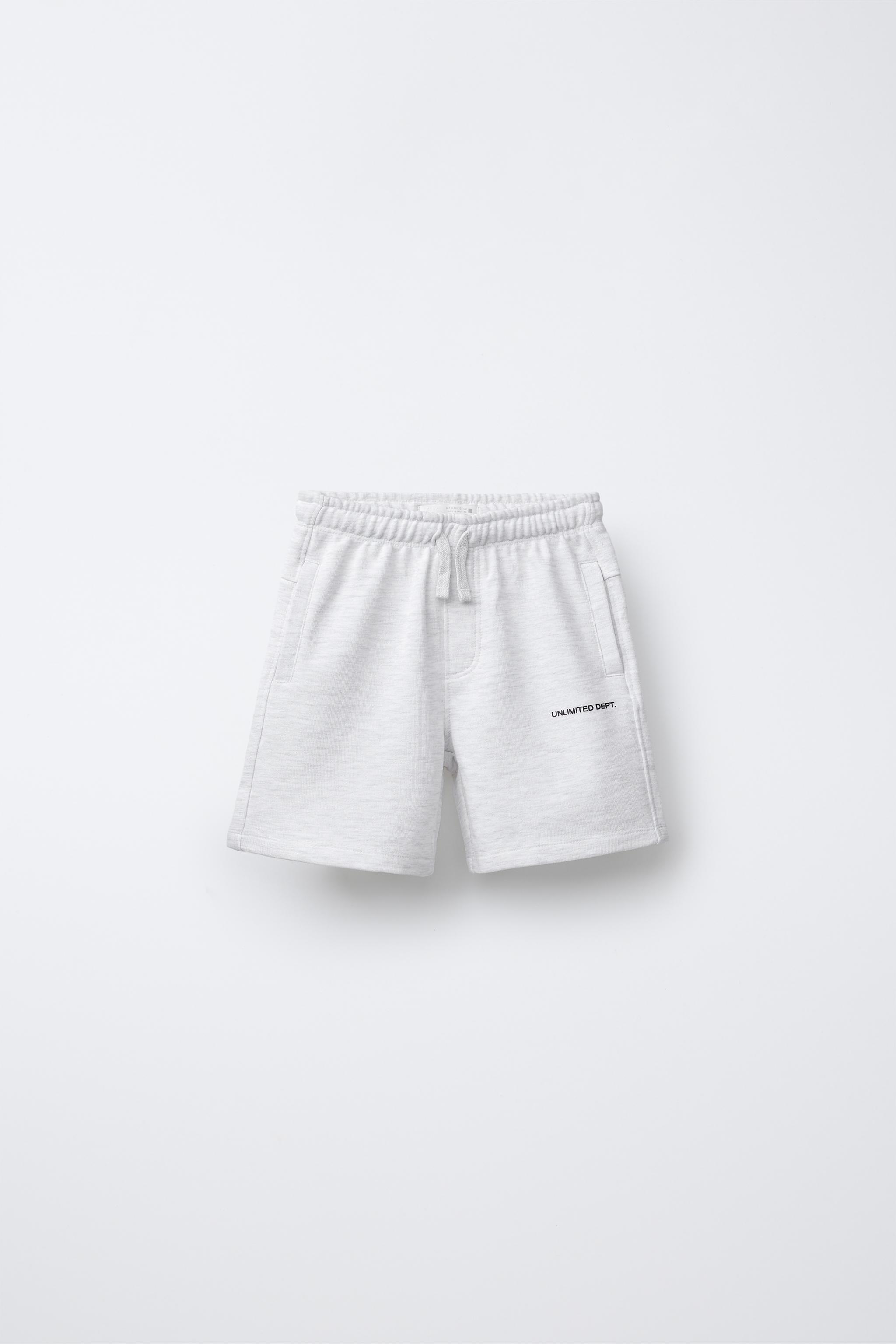 STRAIGHT FIT EMBOSSED TEXT TERRY SHORTS