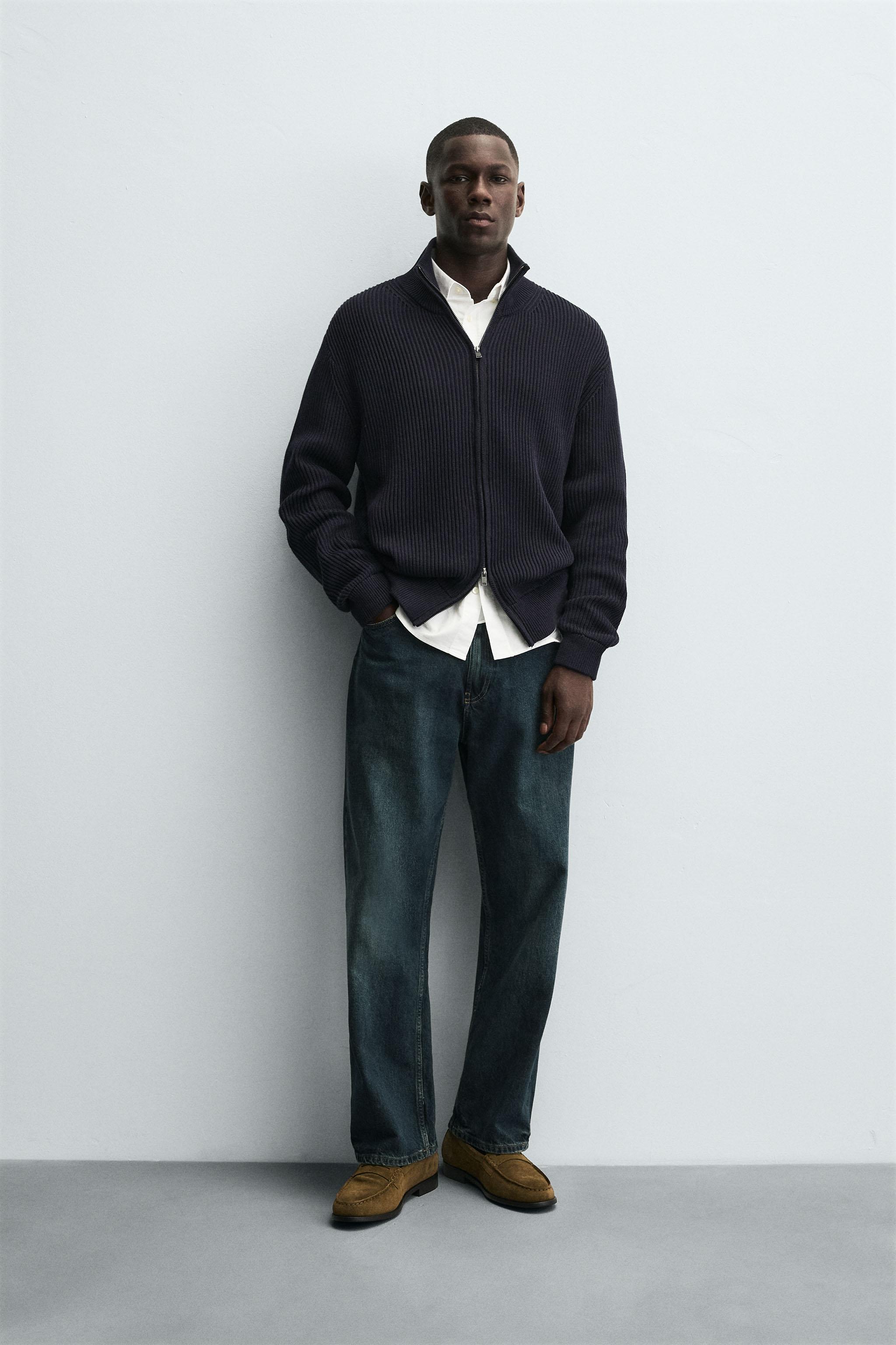 PURL KNIT ZIP-UP CARDIGAN