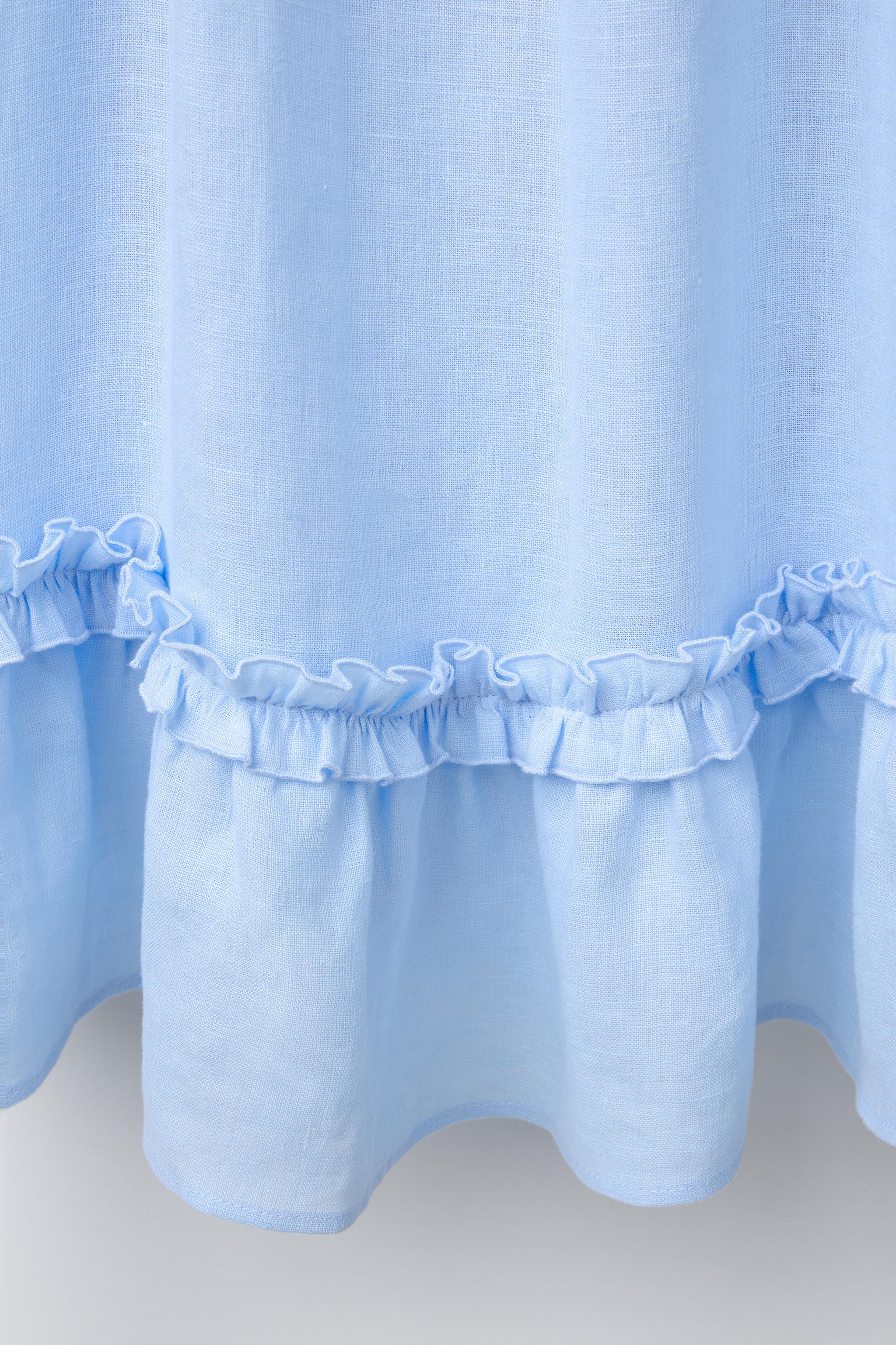 RUFFLED DRESS. 100% LINEN