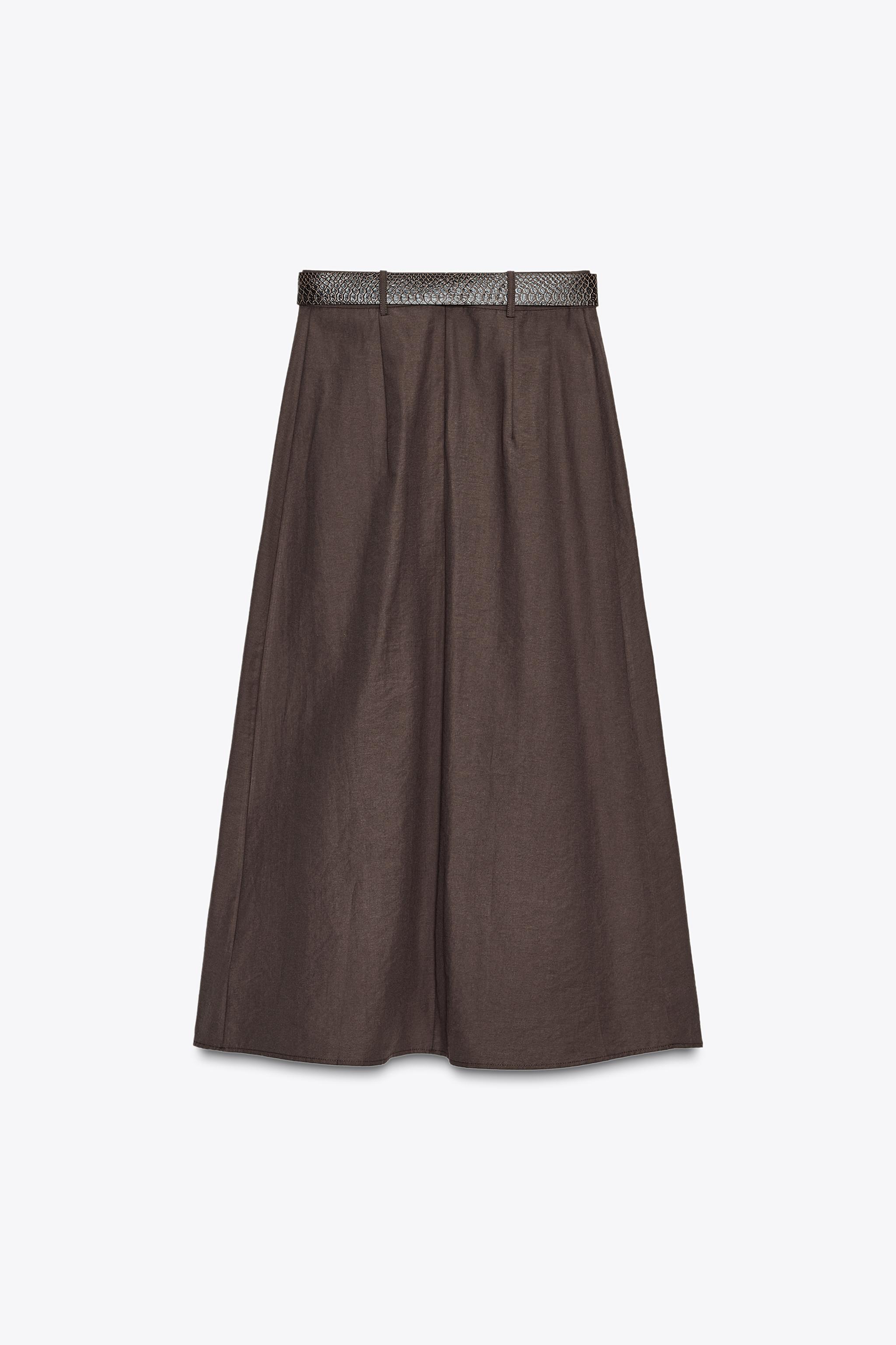 BELTED MIDI A-LINE SKIRT