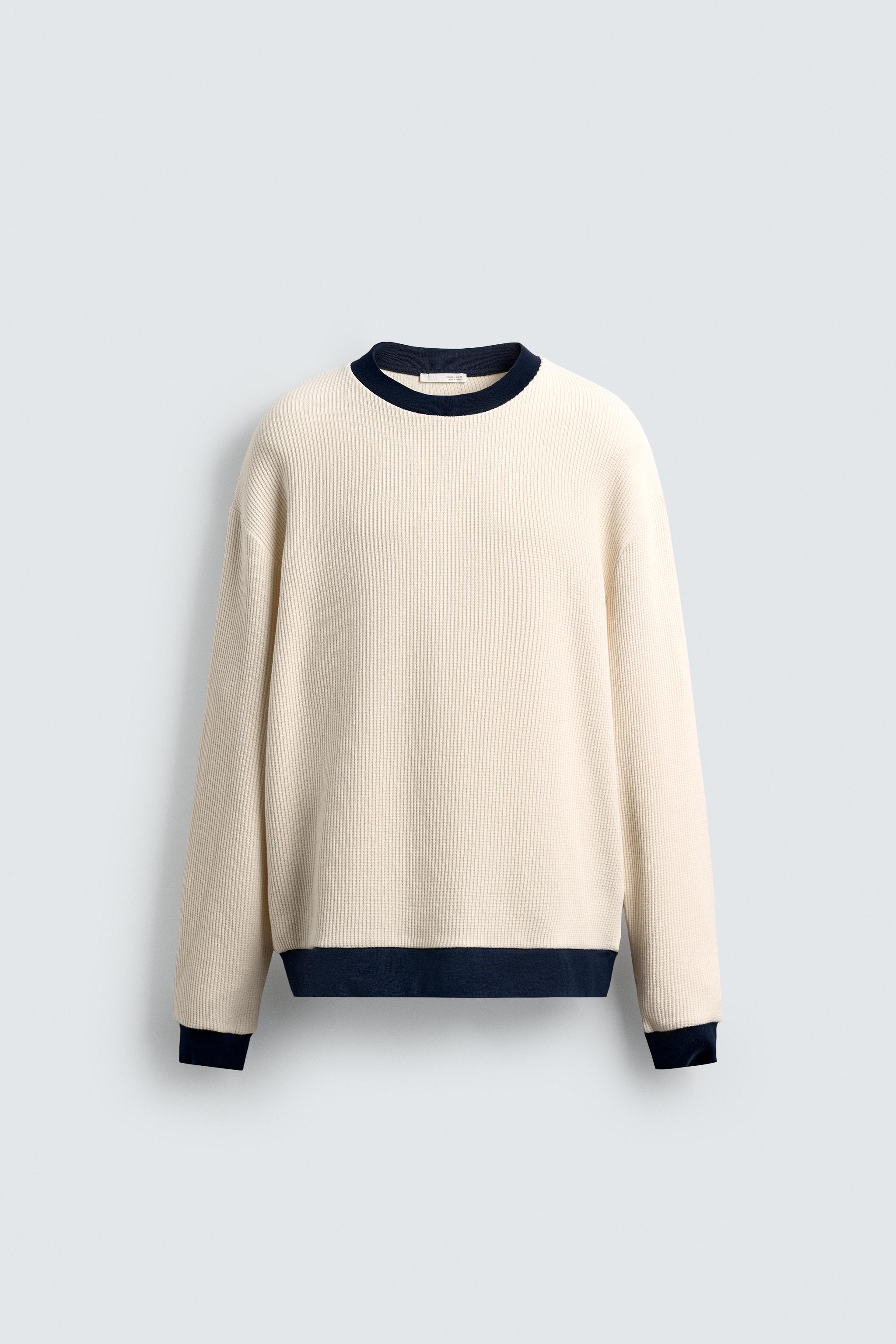 CONTRAST WAFFLE WEAVE SWEATSHIRT