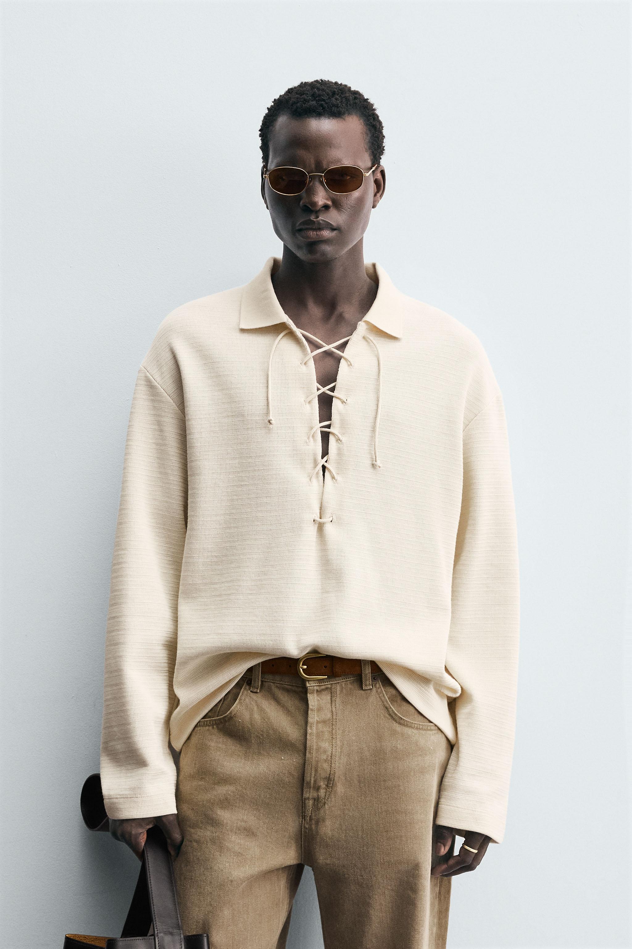 TEXTURED DRAWSTRING POLO SHIRT