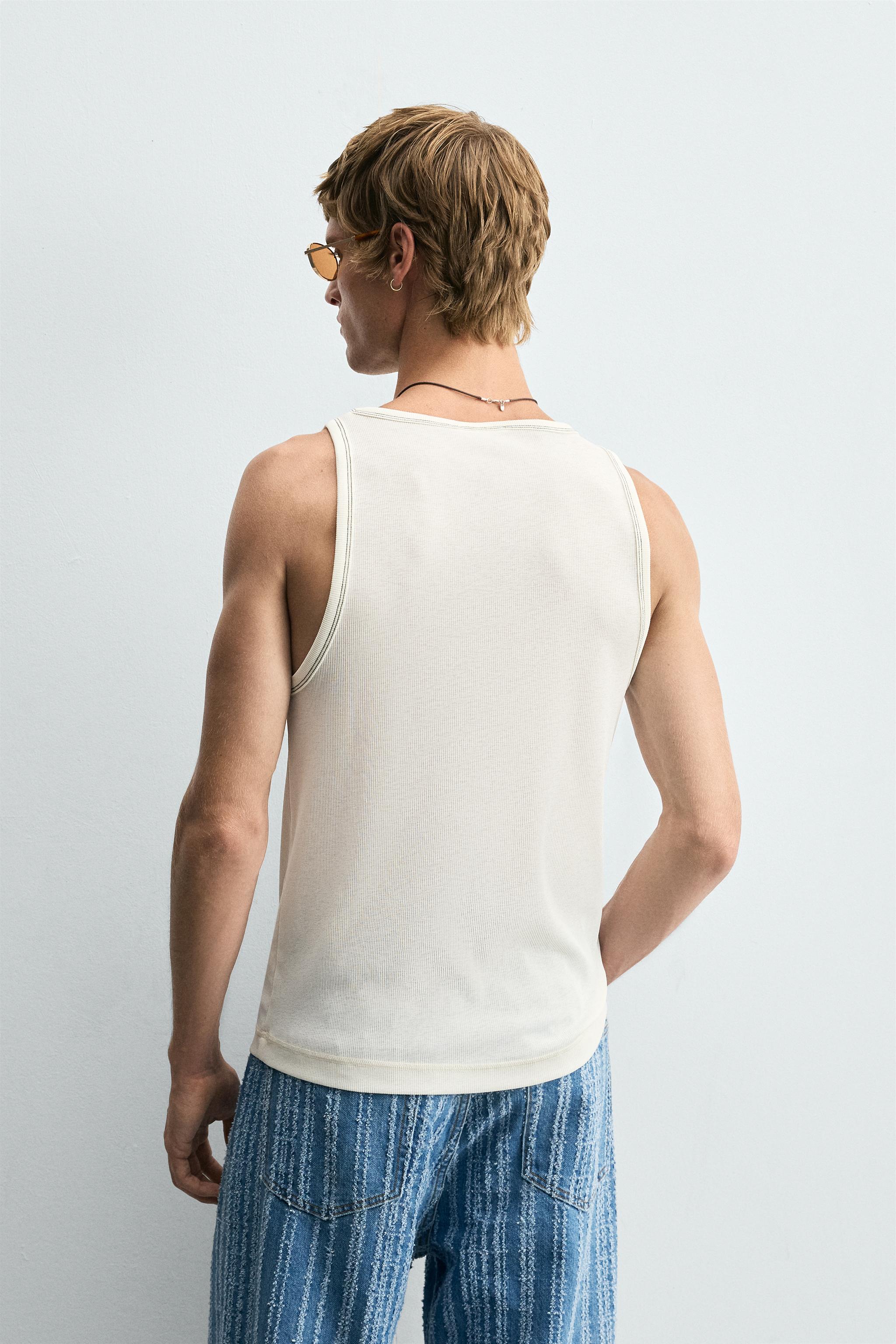 CONTRAST TOPSTITCHED TANK TOP