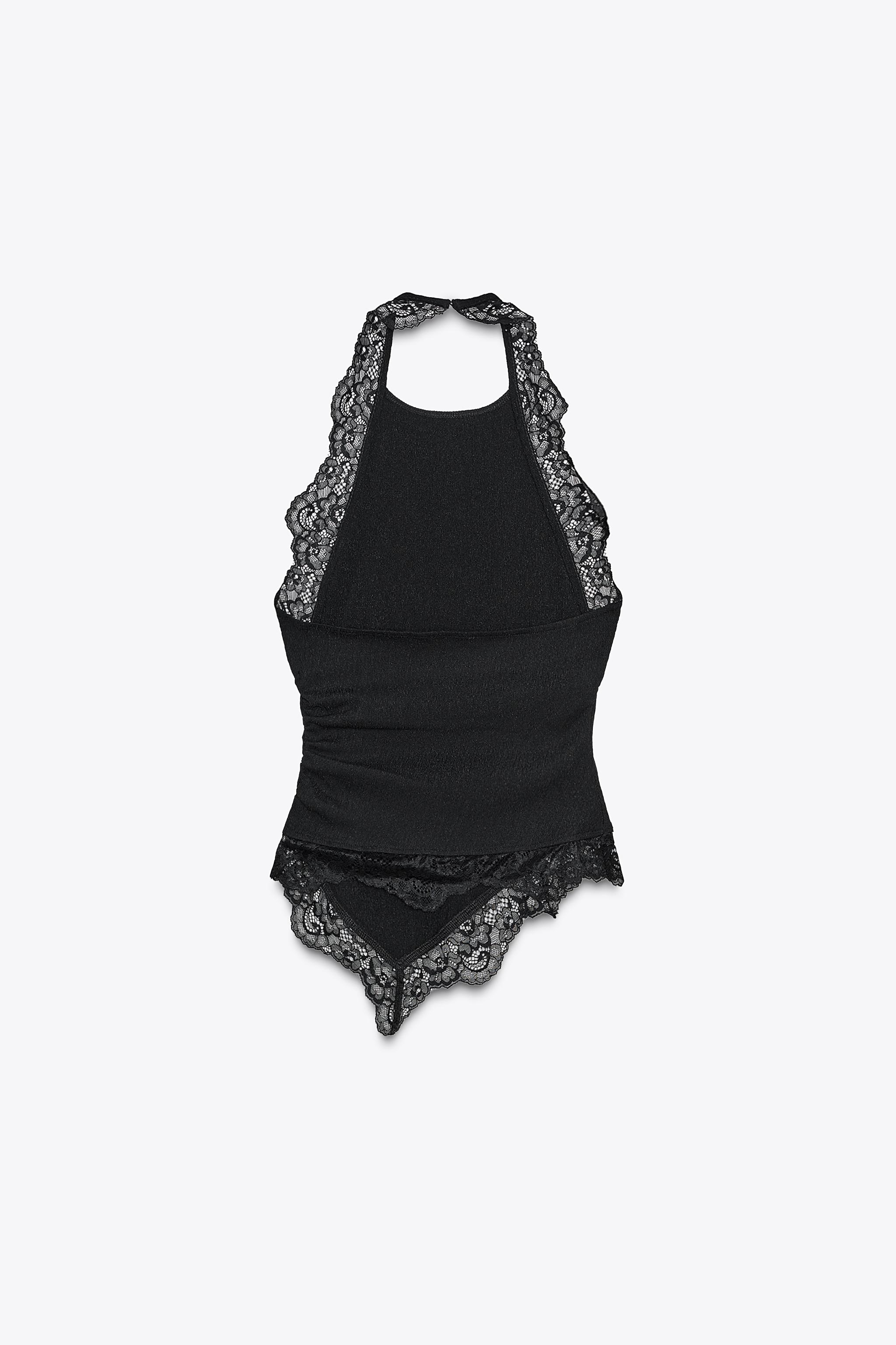 TEXTURED LACE HALTER TOP