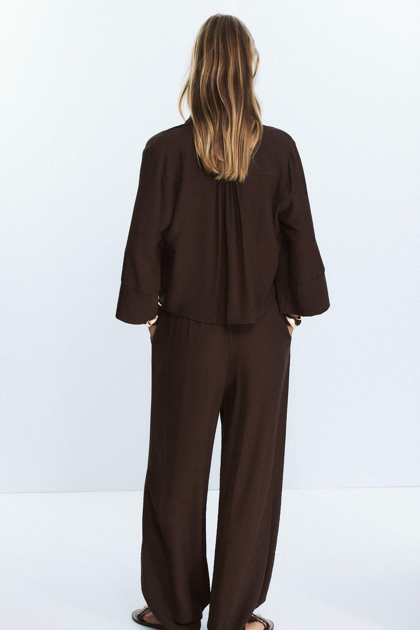 COTTON GAUZE WIDE LEG PANTS