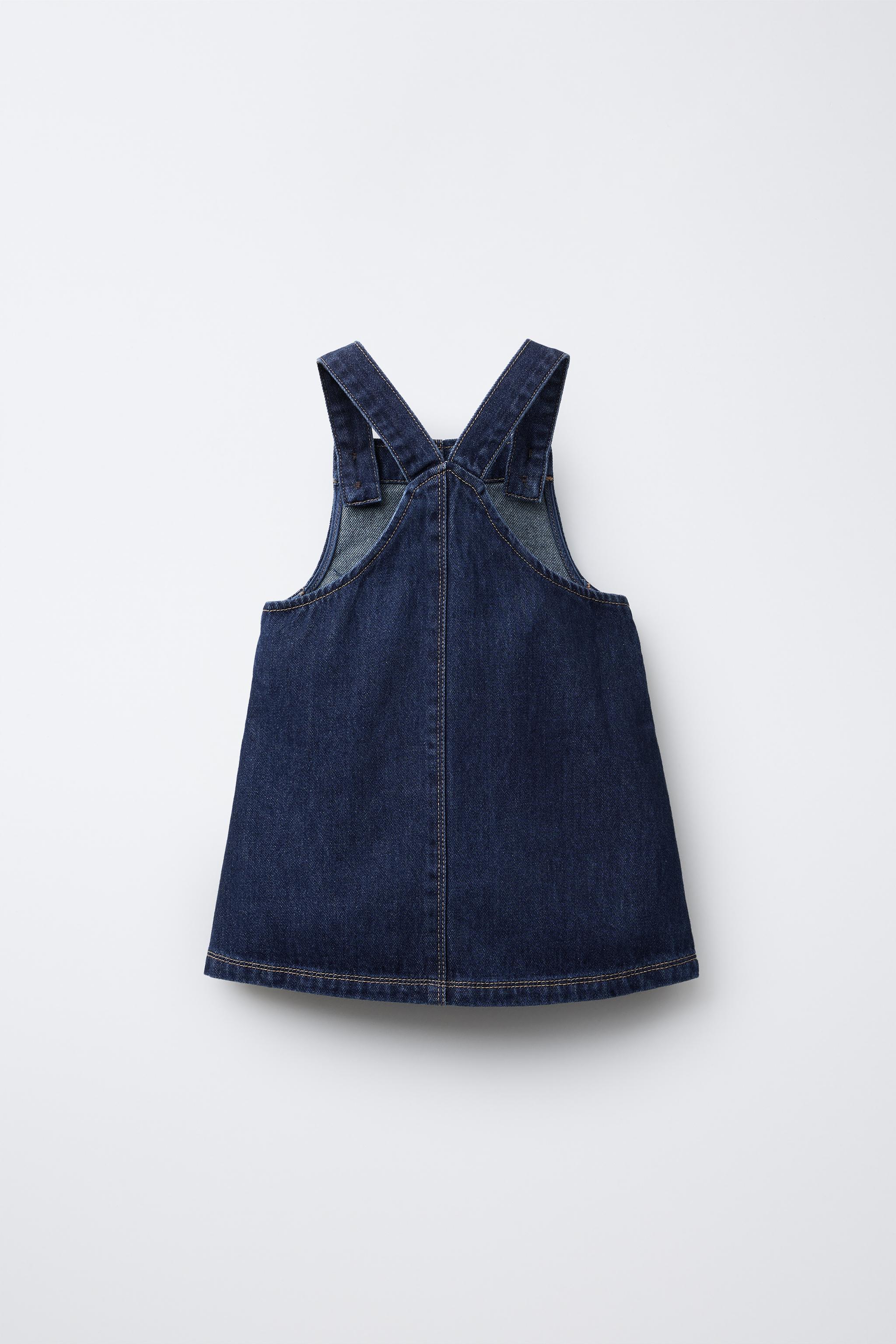 EMBROIDERED FLOWER DENIM OVERALL DRESS