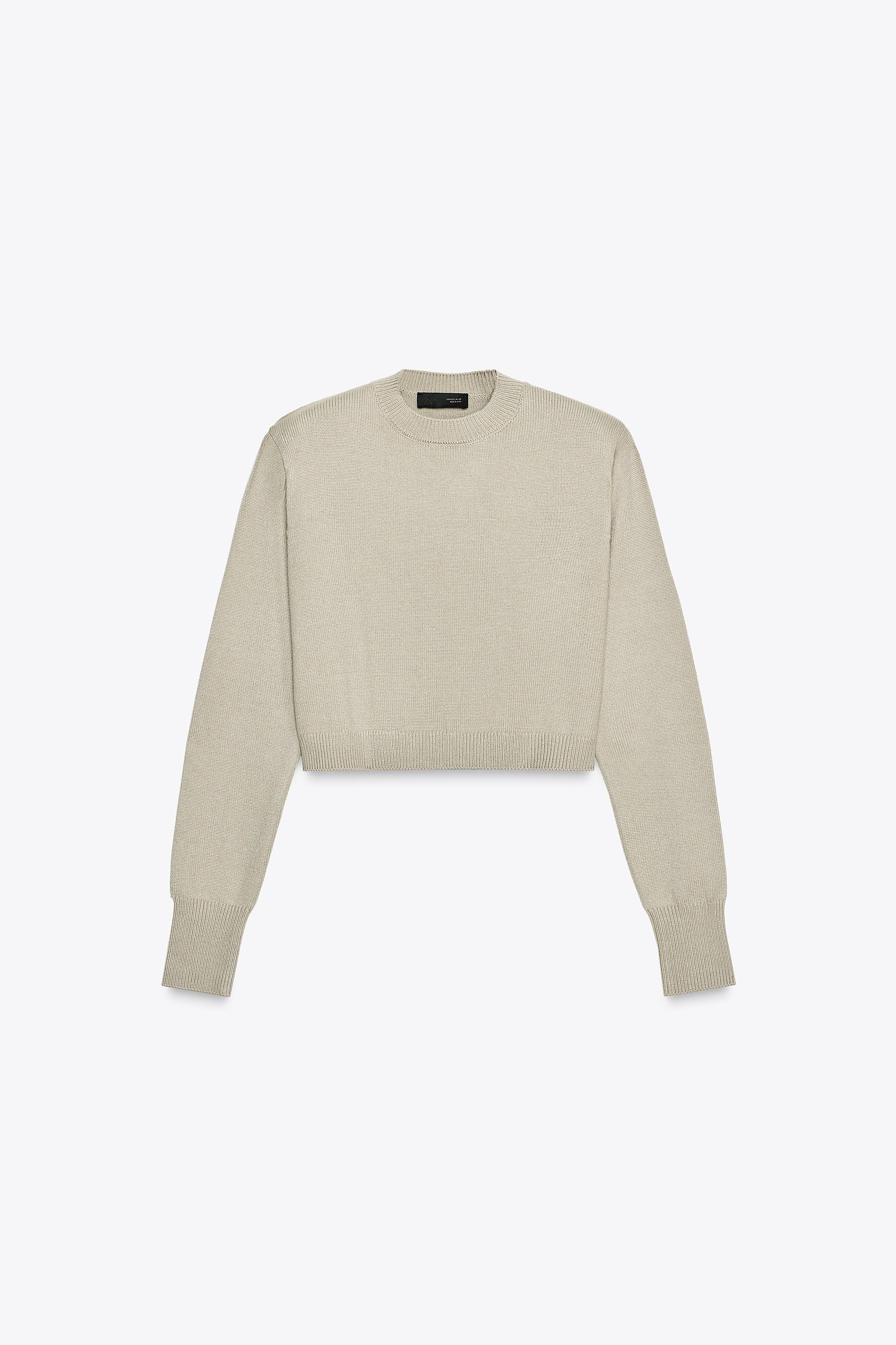 SHOULDER PAD CROPPED KNIT SWEATER