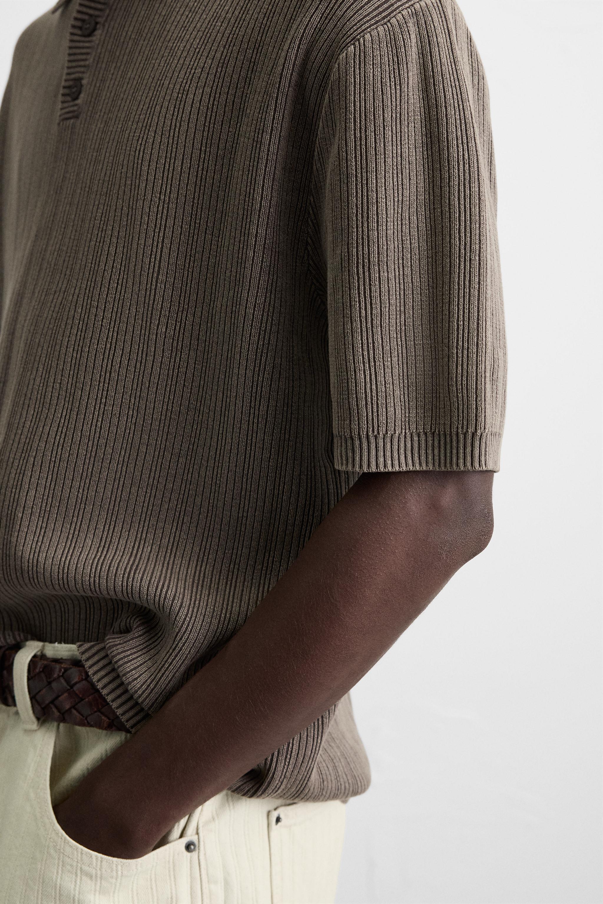 WASHED TEXTURED KNIT POLO SHIRT