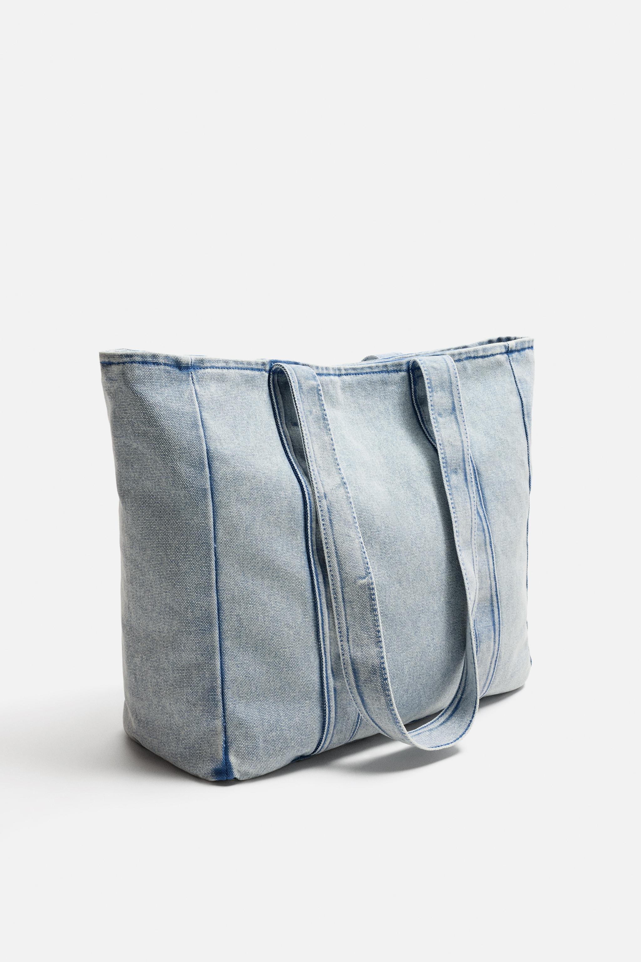 WASHED-EFFECT DENIM SHOPPER BAG