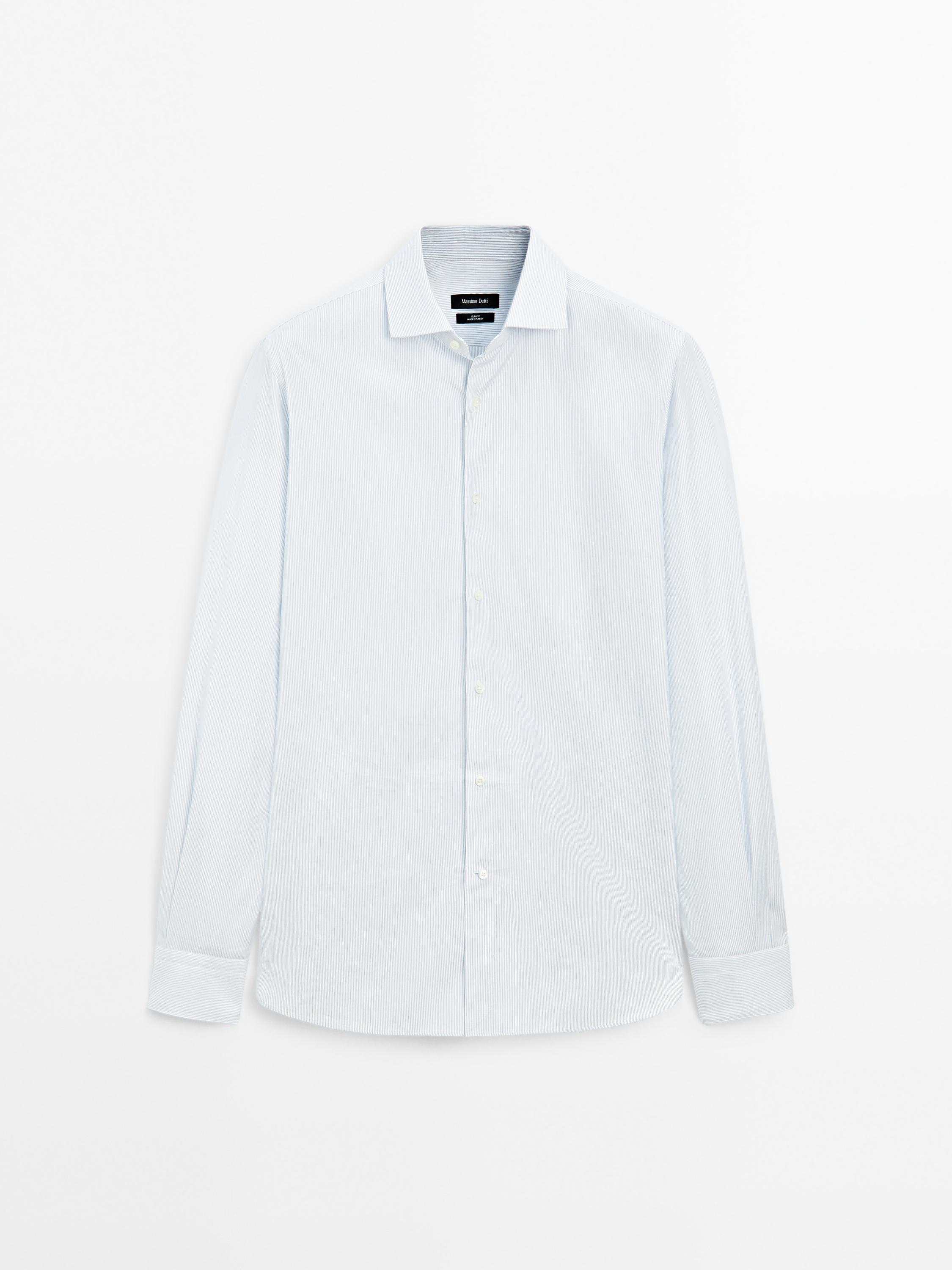 Slim fit micro-striped 100% cotton shirt