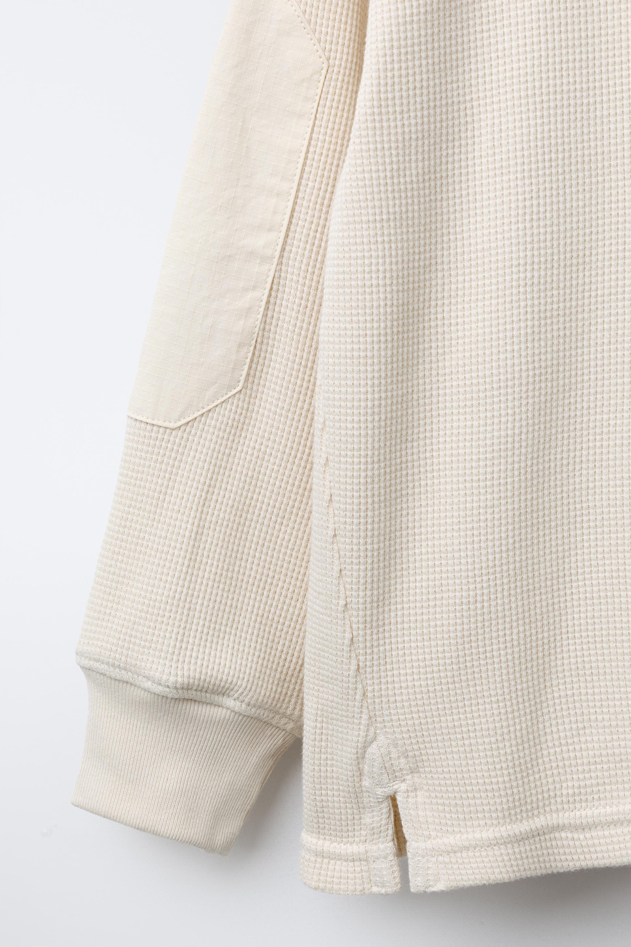 WAFFLE TEXT ELBOW PATCH SWEATSHIRT