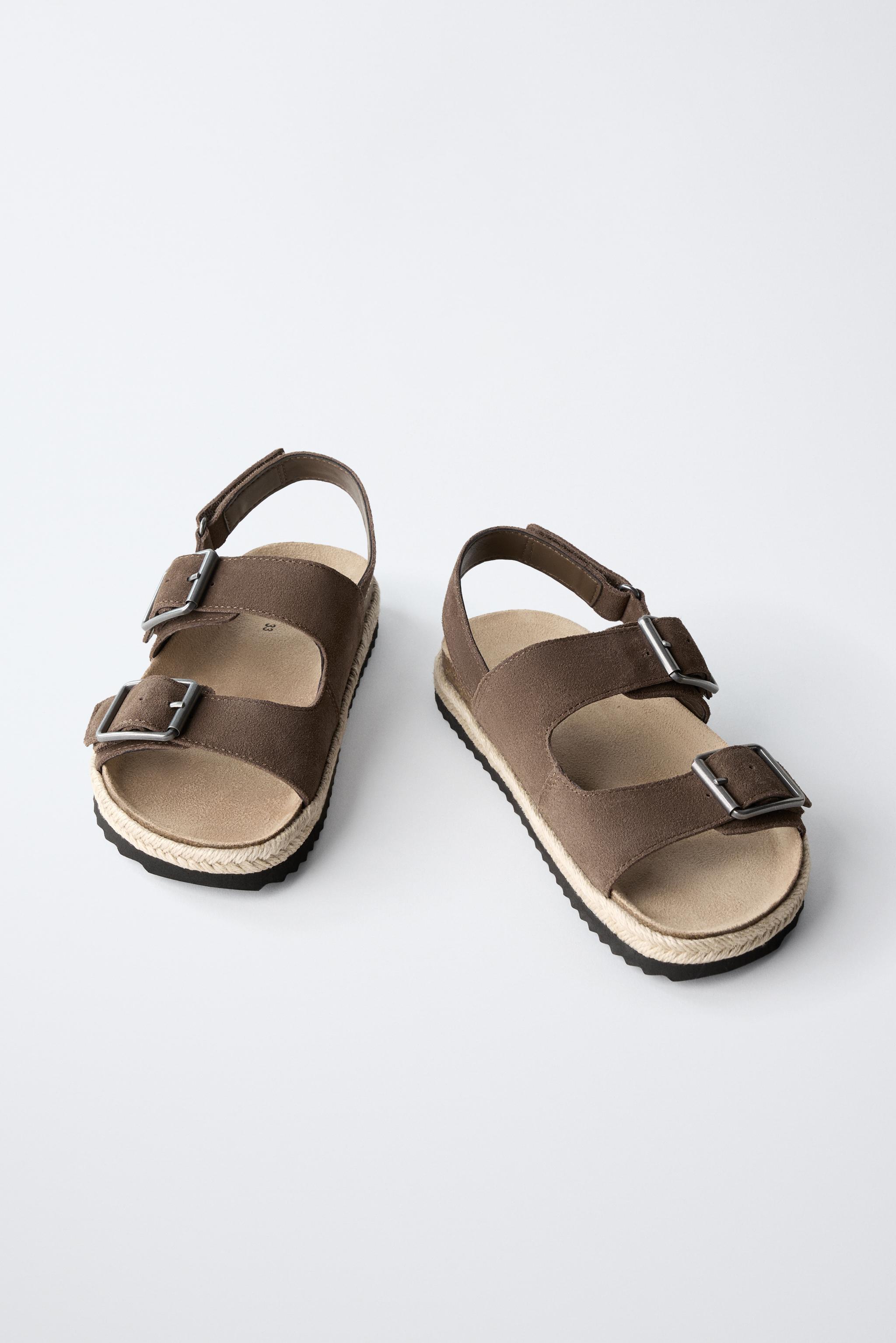LEATHER AND JUTE BUCKLE SANDALS