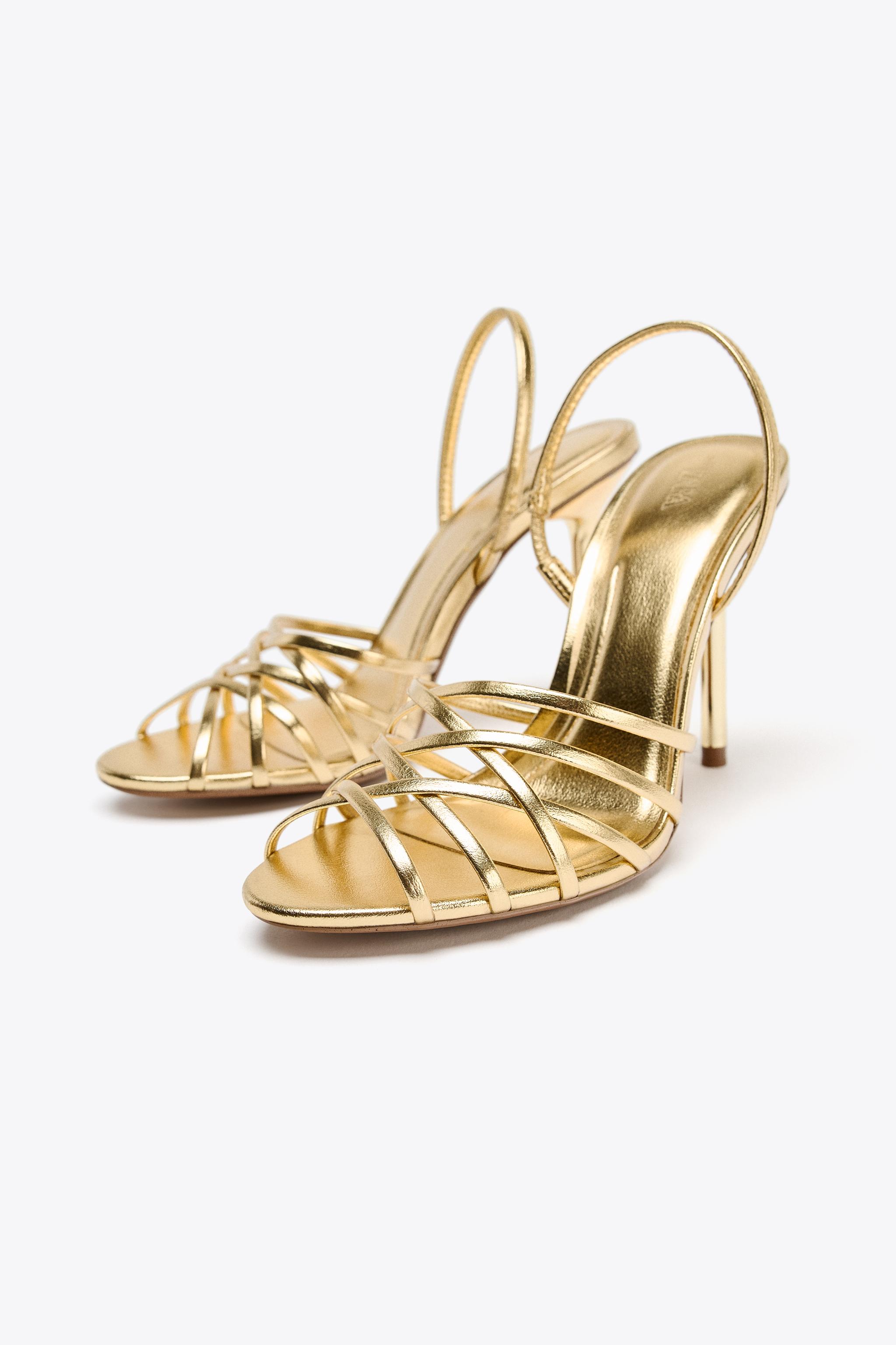 METALLIC EFFECT HEELED SANDALS