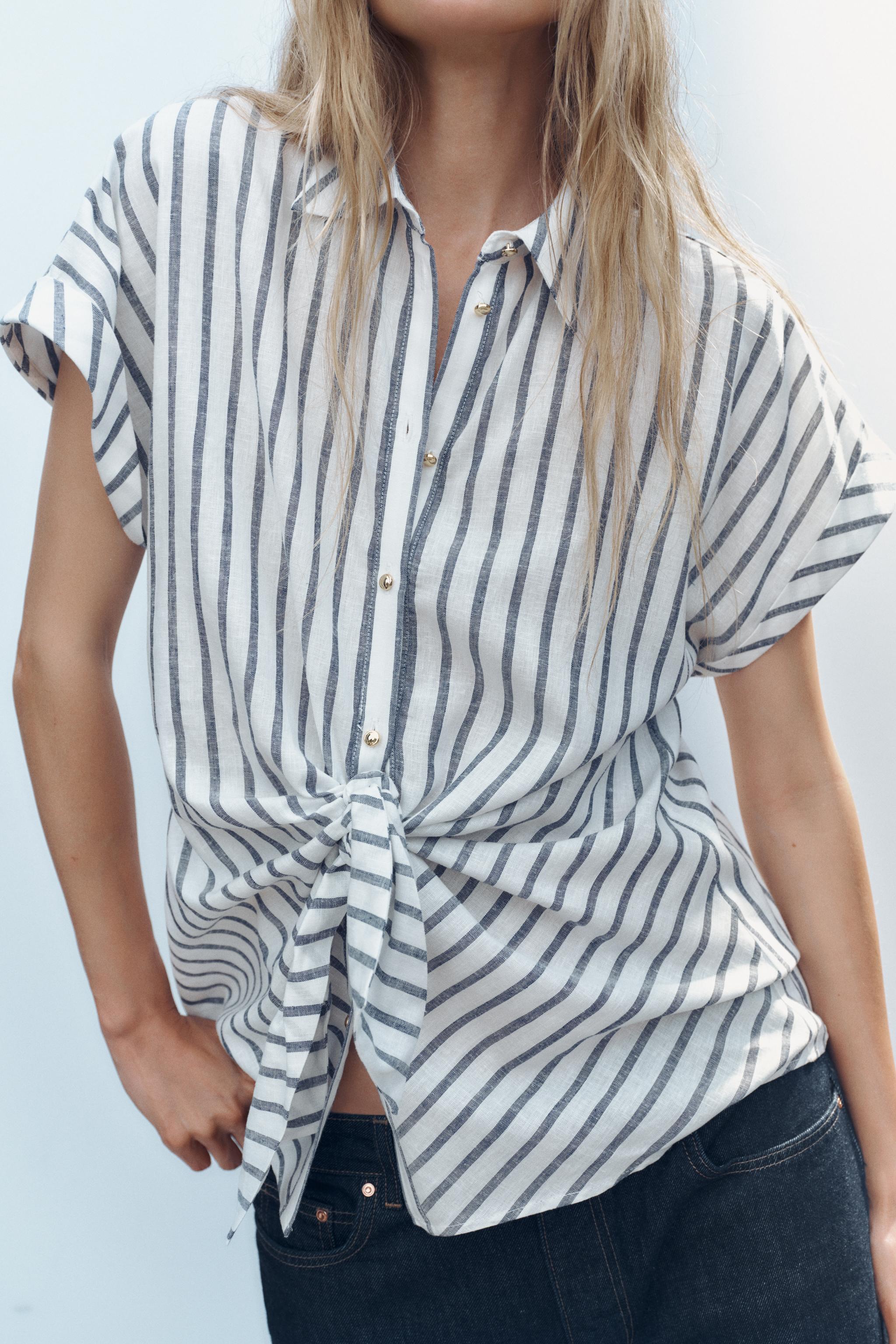 KNOTTED STRIPED LINEN SHIRT