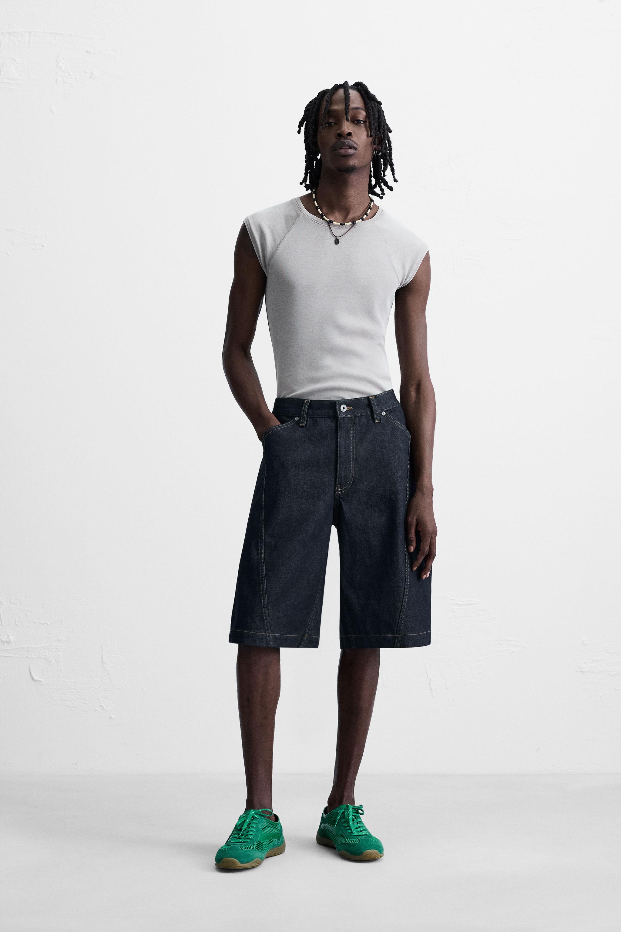 STITCHED BAGGY FIT DENIM SHORTS