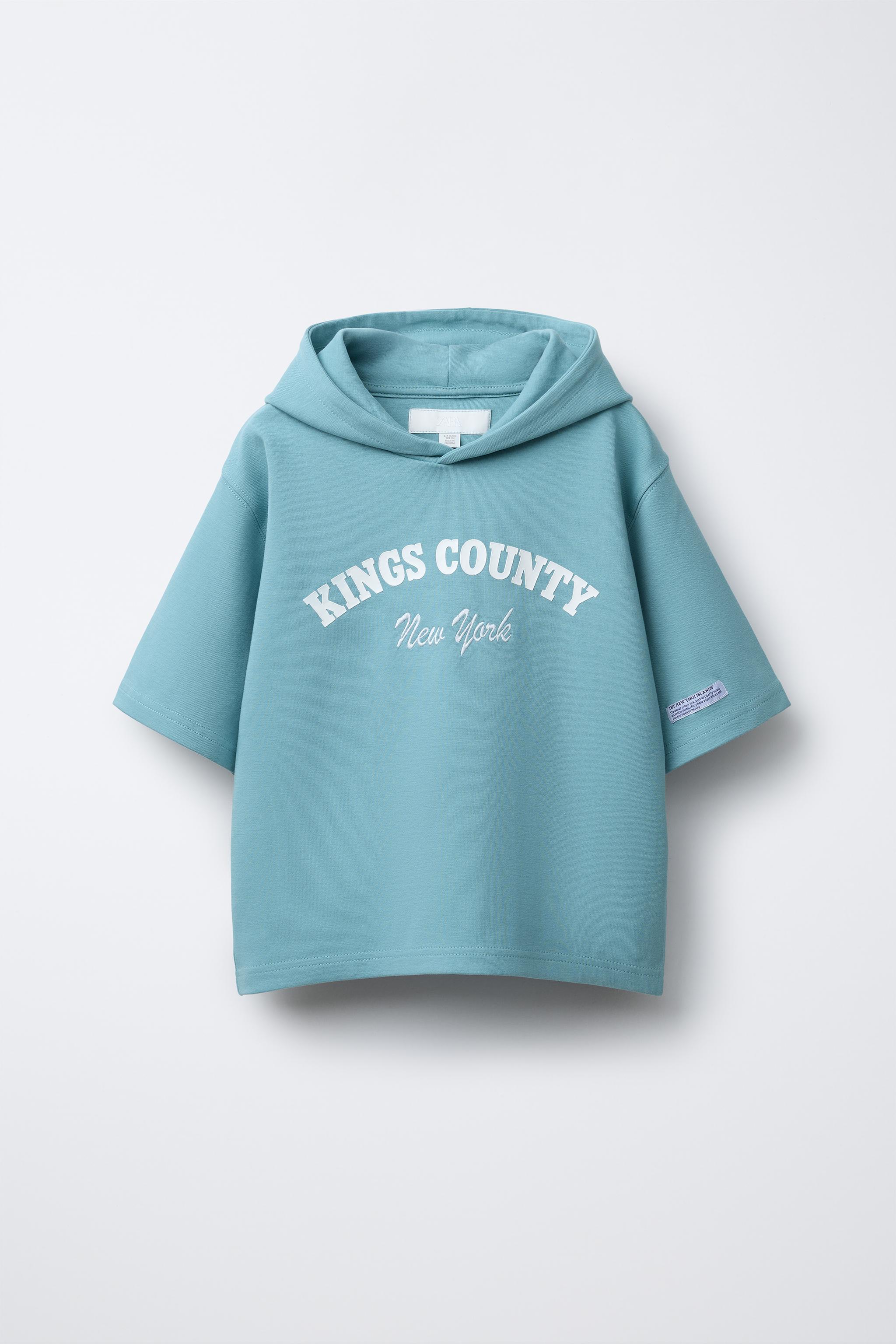 TEXT PRINT SHORT SLEEVE HOODIE