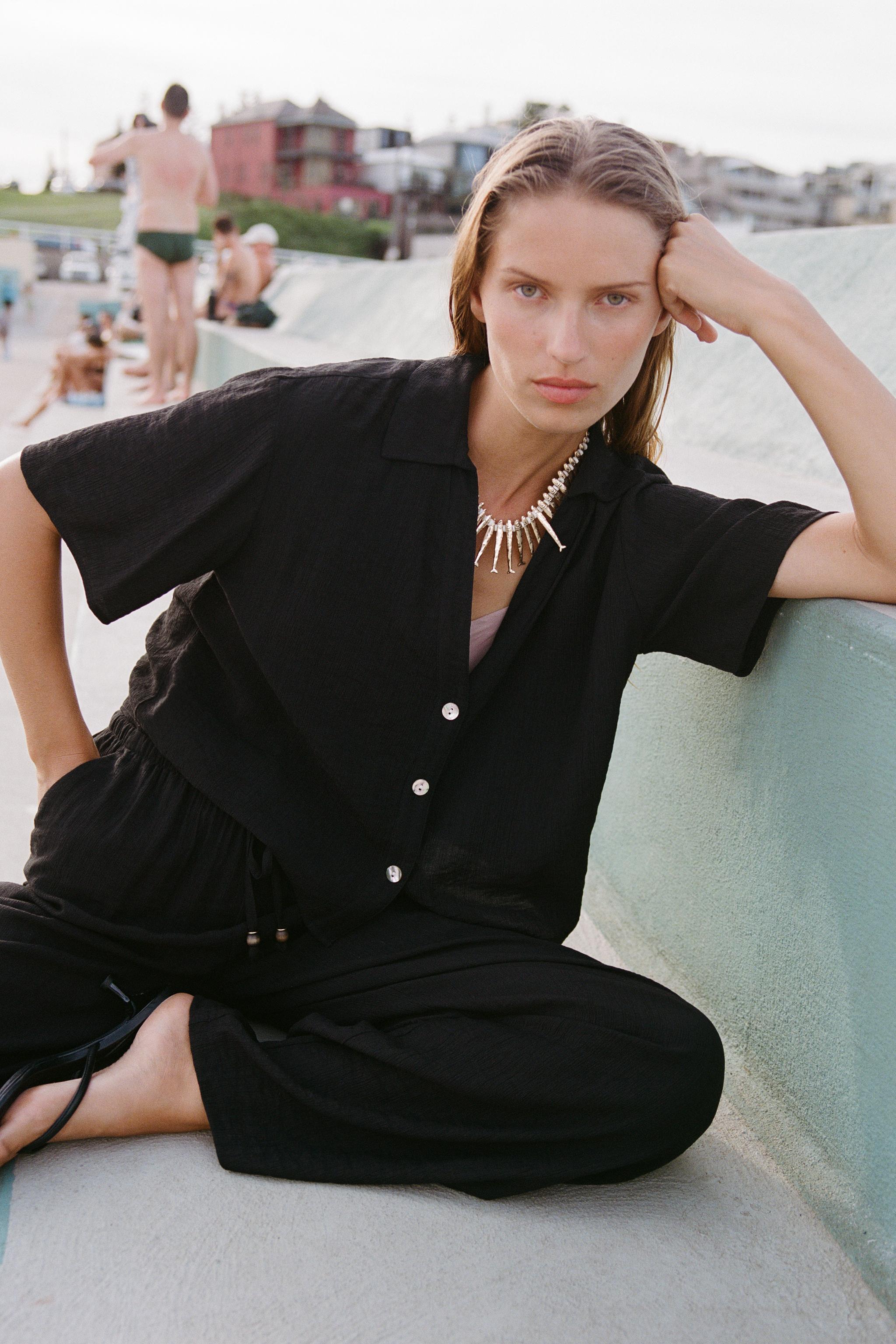 ELASTIC WAIST WIDE LEG PANTS