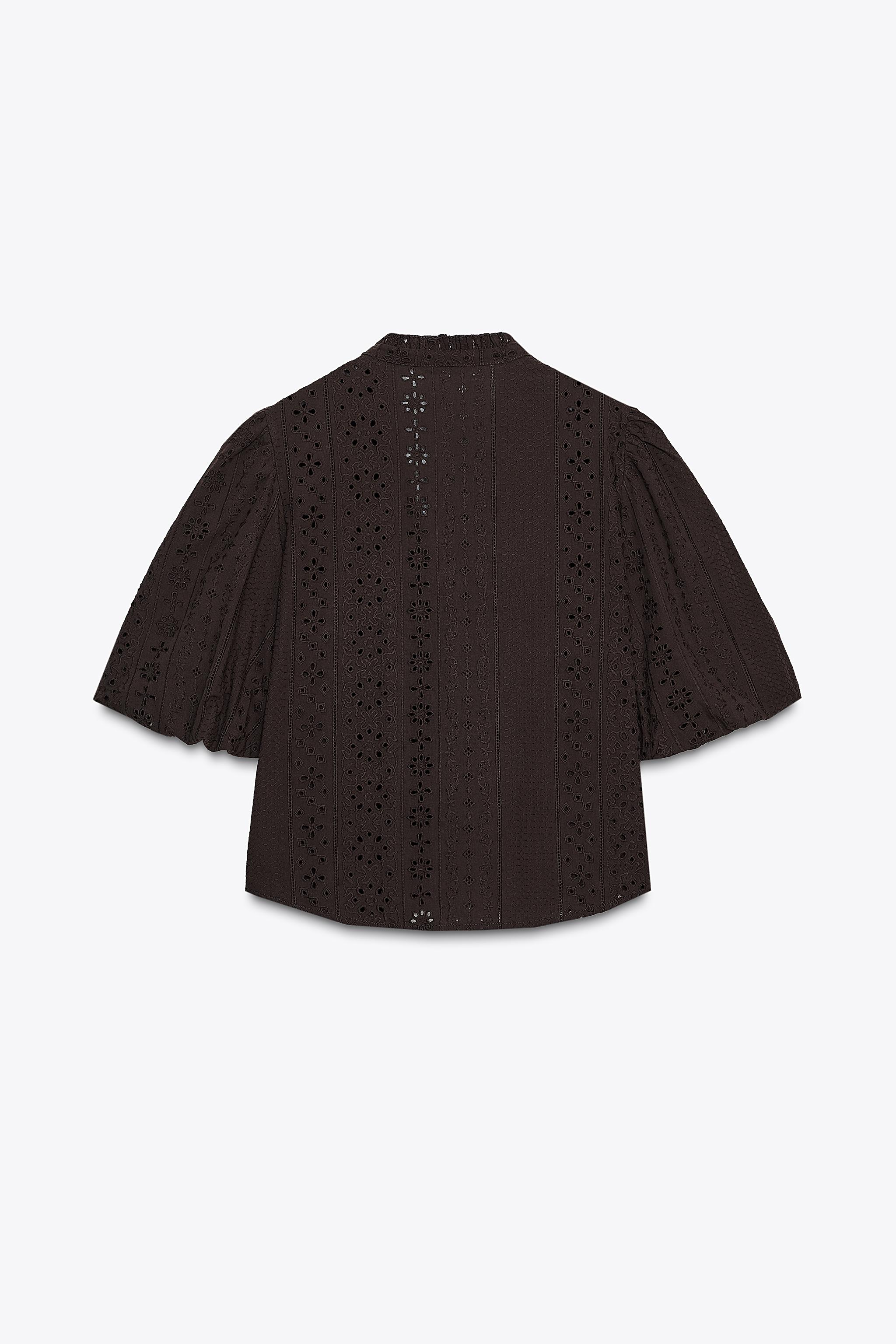 PUFF SLEEVE SHIRT WITH PERFORATED EMBROIDERY